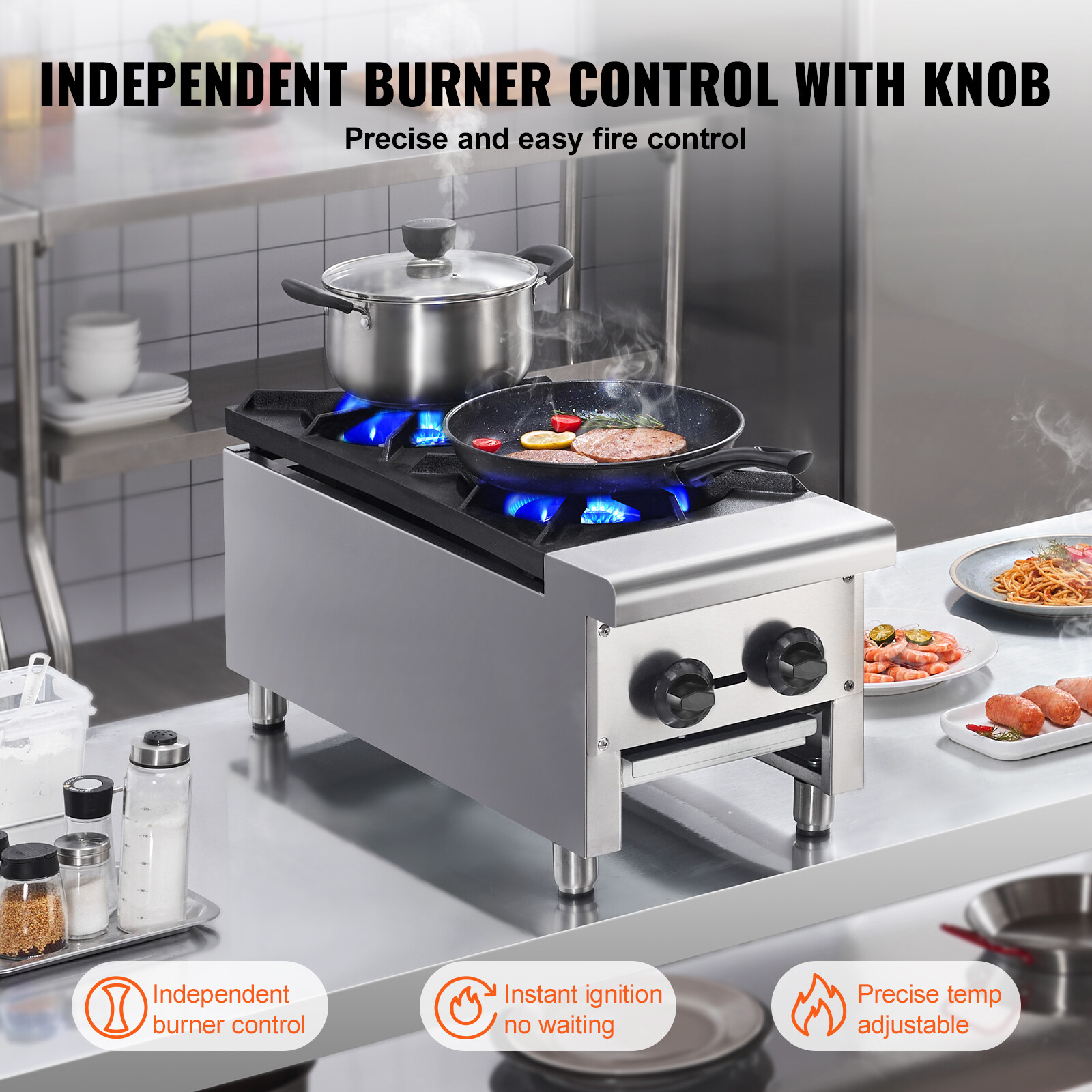 VEVOR 12″ Commercial Gas Range Stove 2 Burners Hot Plate Countertop Propane Cook