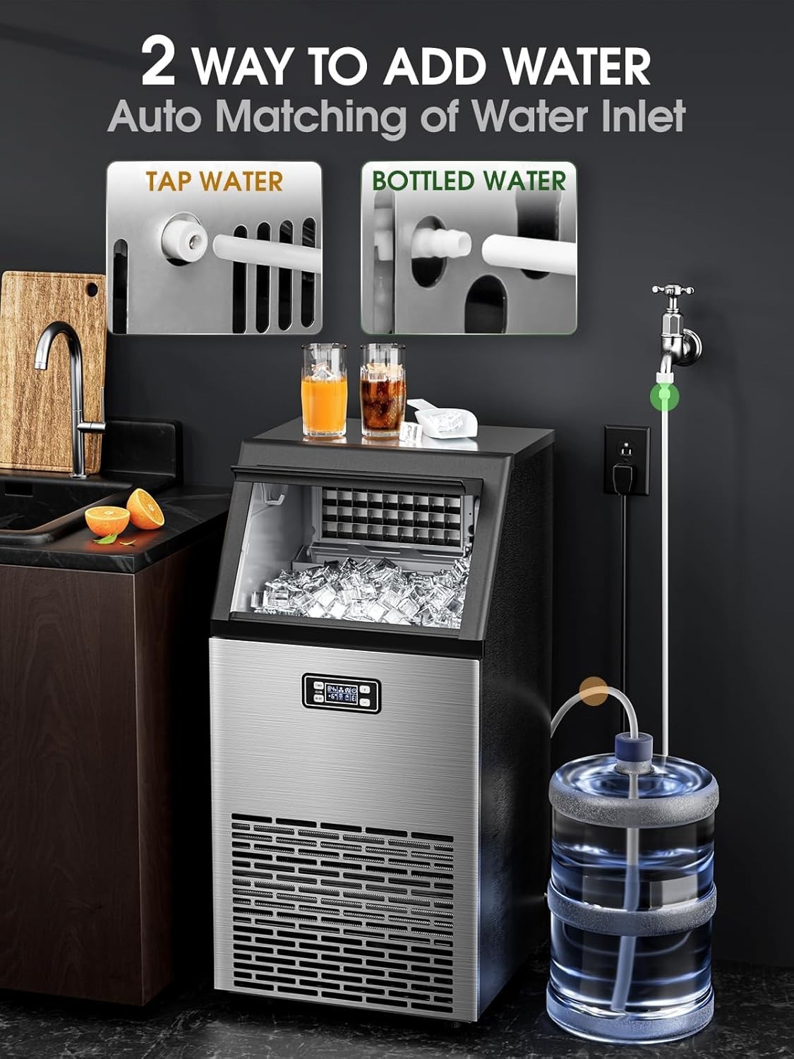 Electactic Commercial Ice Maker Machine,100lbs/24H Stainless Steel Ice Machine