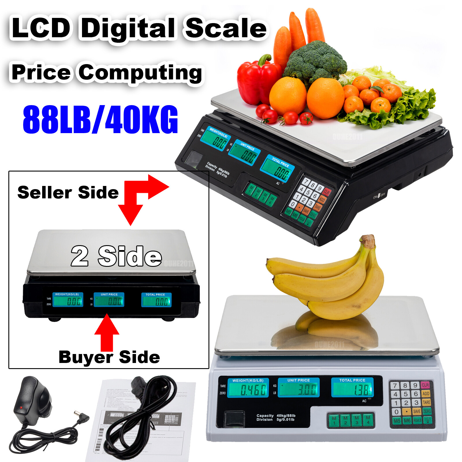 88.2lbs 40kg Digital Weight Price Computing Scale for Food Meat Market Store NEW