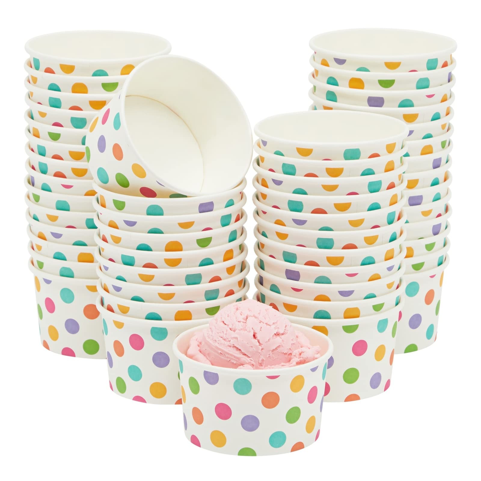 50 Pack Paper Ice Cream Cups 8 Ounce Rainbow