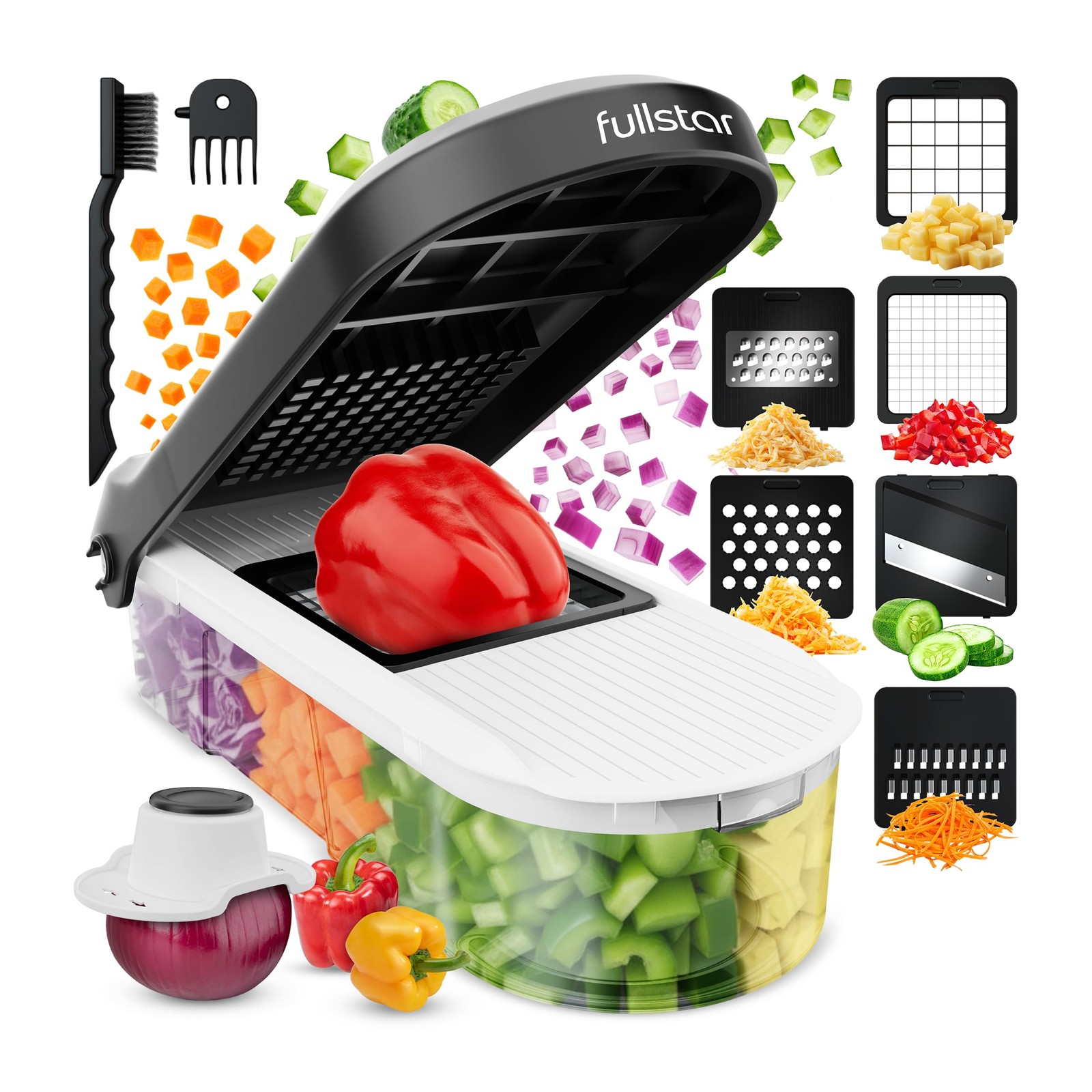 Fullstar Core Vegetable Chopper – Chop and Slice Lid – 6-in-1, White/Black