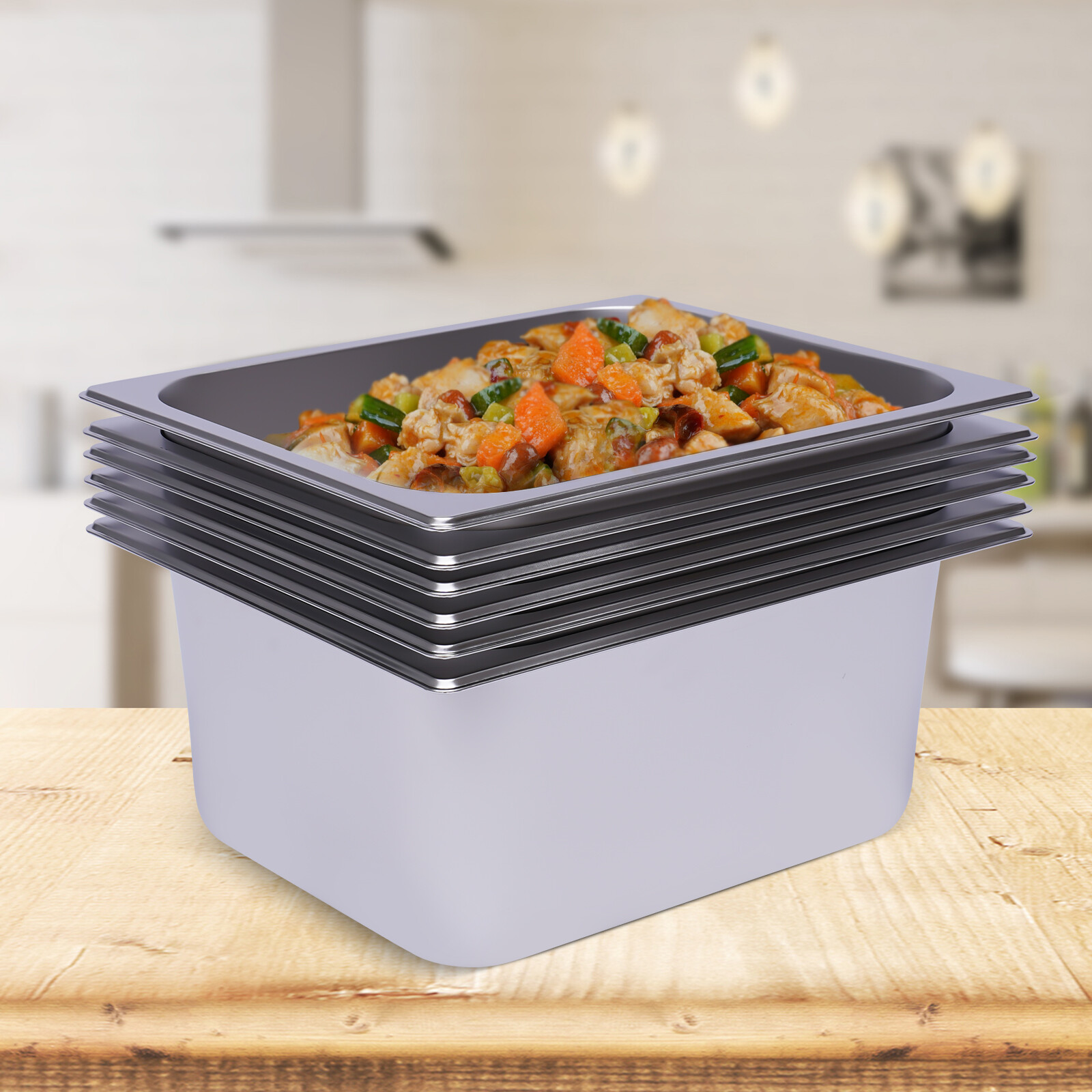 6PACK 1/2 Size 6″ Deep Stainless Steel Hotel Steam Prep Table Buffet Food Pan US