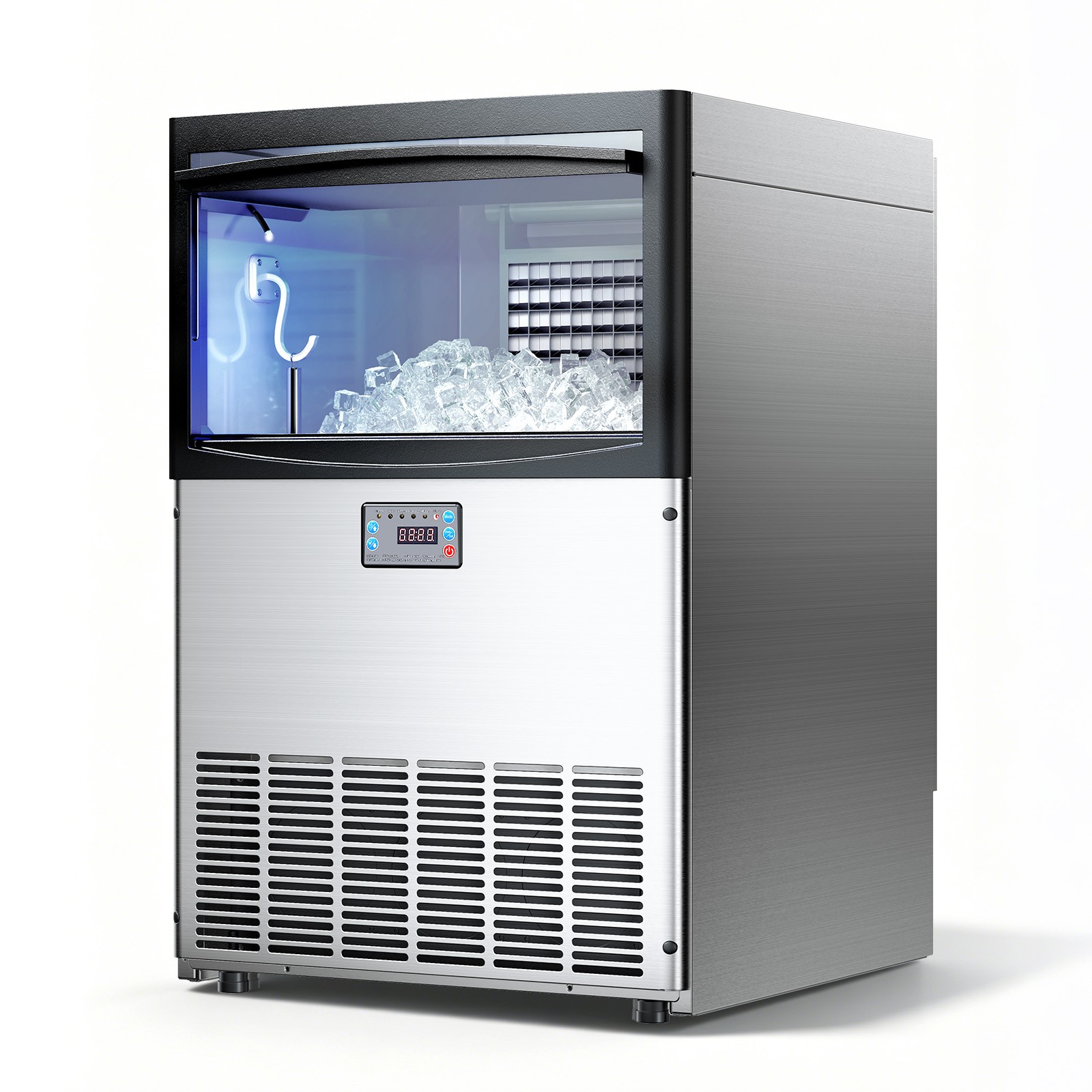 Uimoso 200lbs Commercial Ice Maker Stainless Steel Built-in Ice Cube Machine