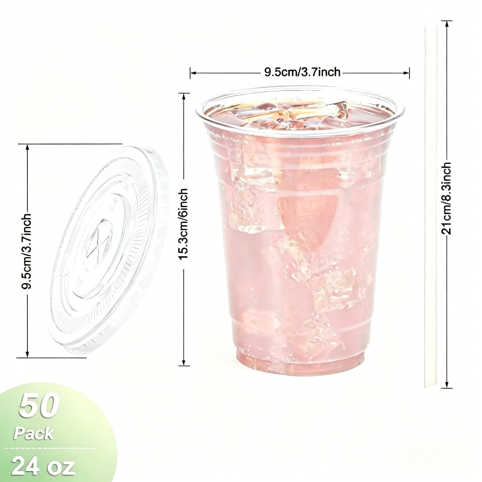 Clear Disposable Plastic Coffee Cups 50 Pack 16-24oz with Lids and Straws