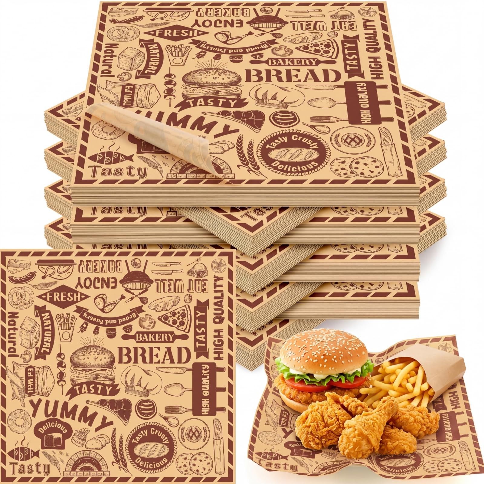 500 Pcs Deli Wax Paper Sheets 12 x 12 Inches Square Grease Resistant Tray Bas…