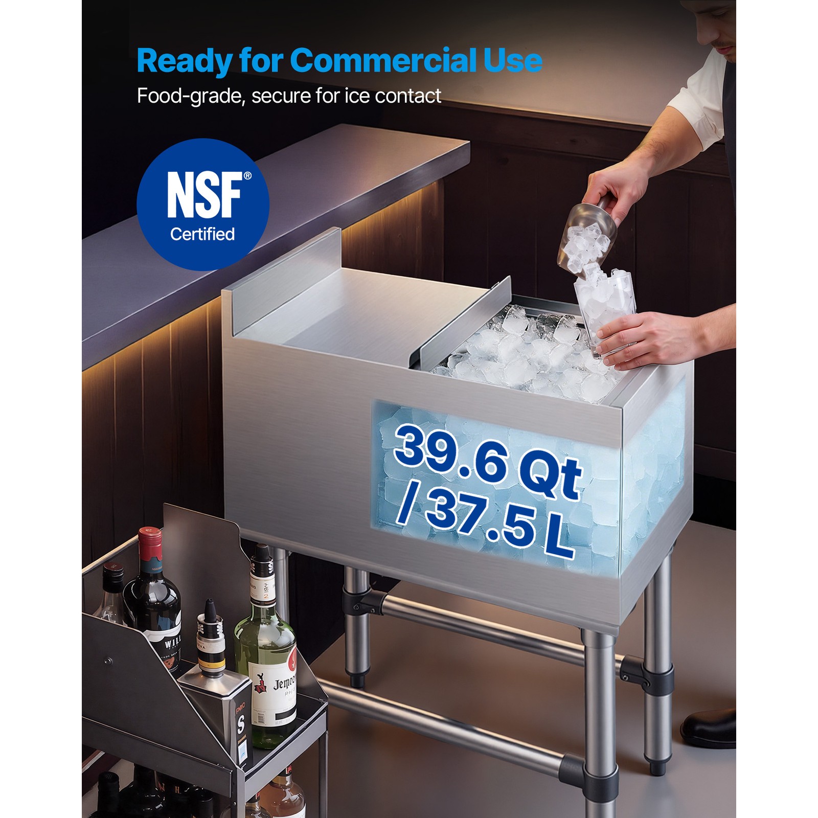 Uimoso 39.6 Qt Commercial Ice Bin 12 x 24 in Underbar Ice Bin with Sliding Cover