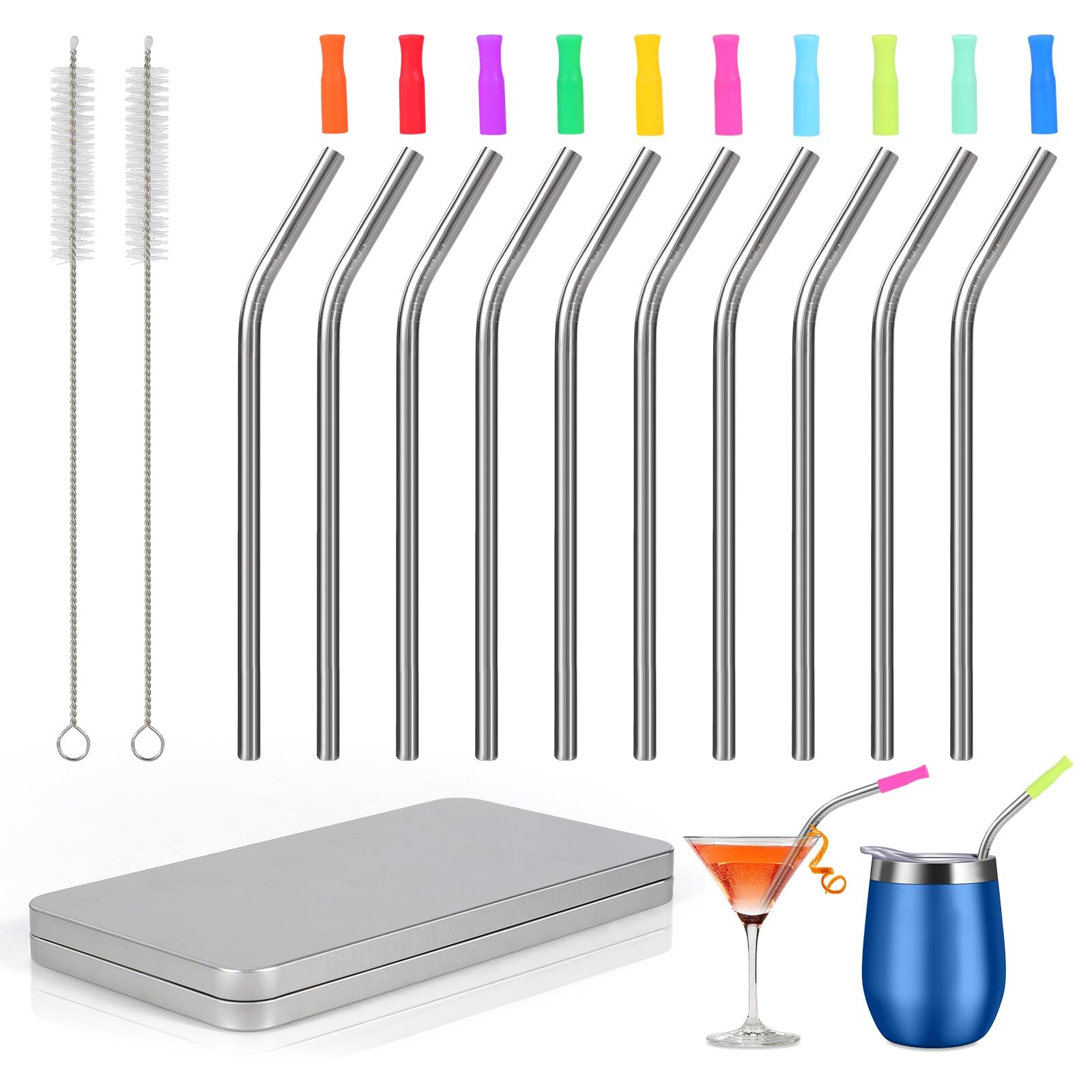 [10 Pcs] 6 Inch Reusable Metal Straws – 18/8 Stainless 0.24*6 inches, Sliver