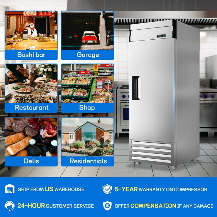 27» Commercial Reach-In Freezer Solid Door Stainless Steel Restaurant 23 Cu.Ft