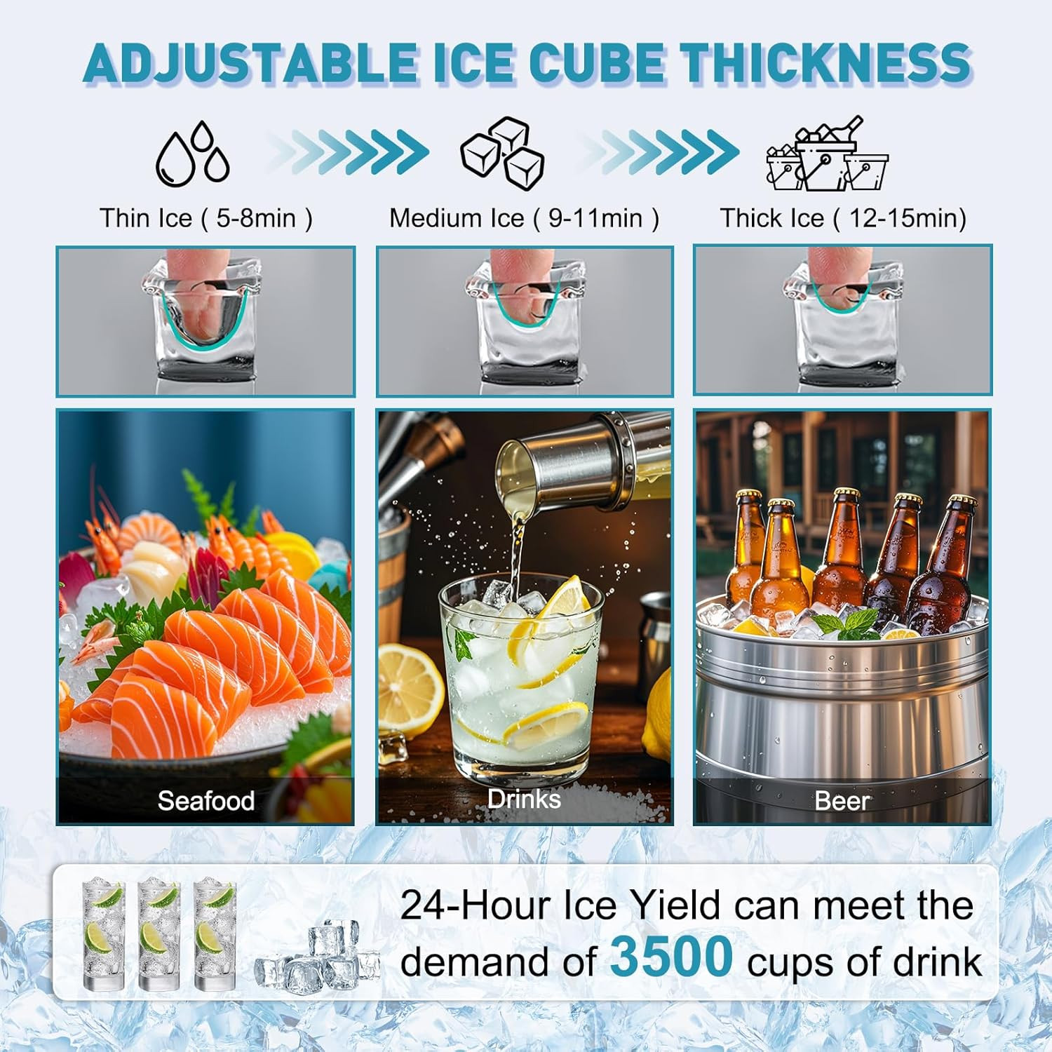 High Capacity Commercial Ice Maker 550LBS/24H with 185LBS Storage Bin