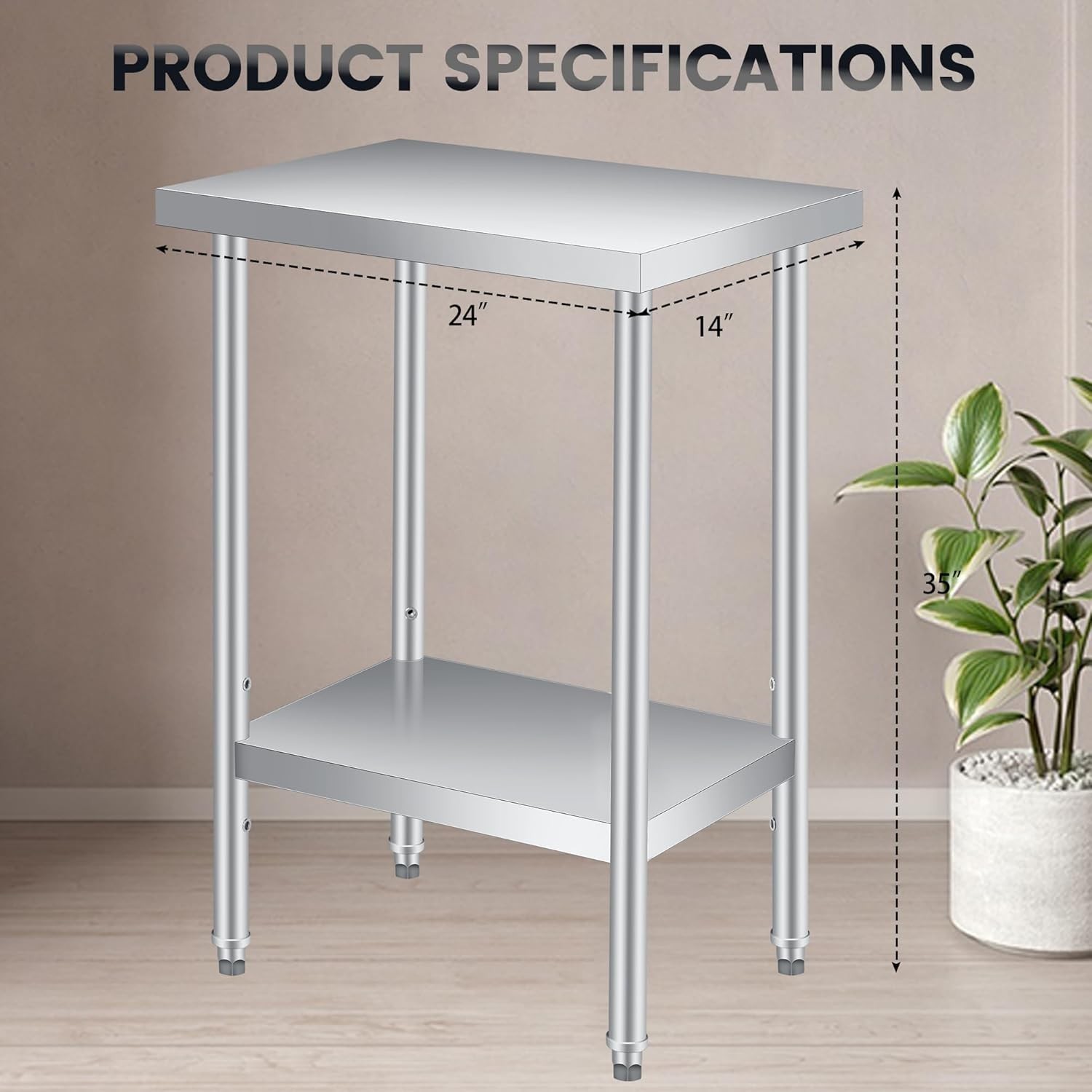 Stainless Steel NSF Commercial Kitchen Work Food Prep Table 12/14/18/24/30 In