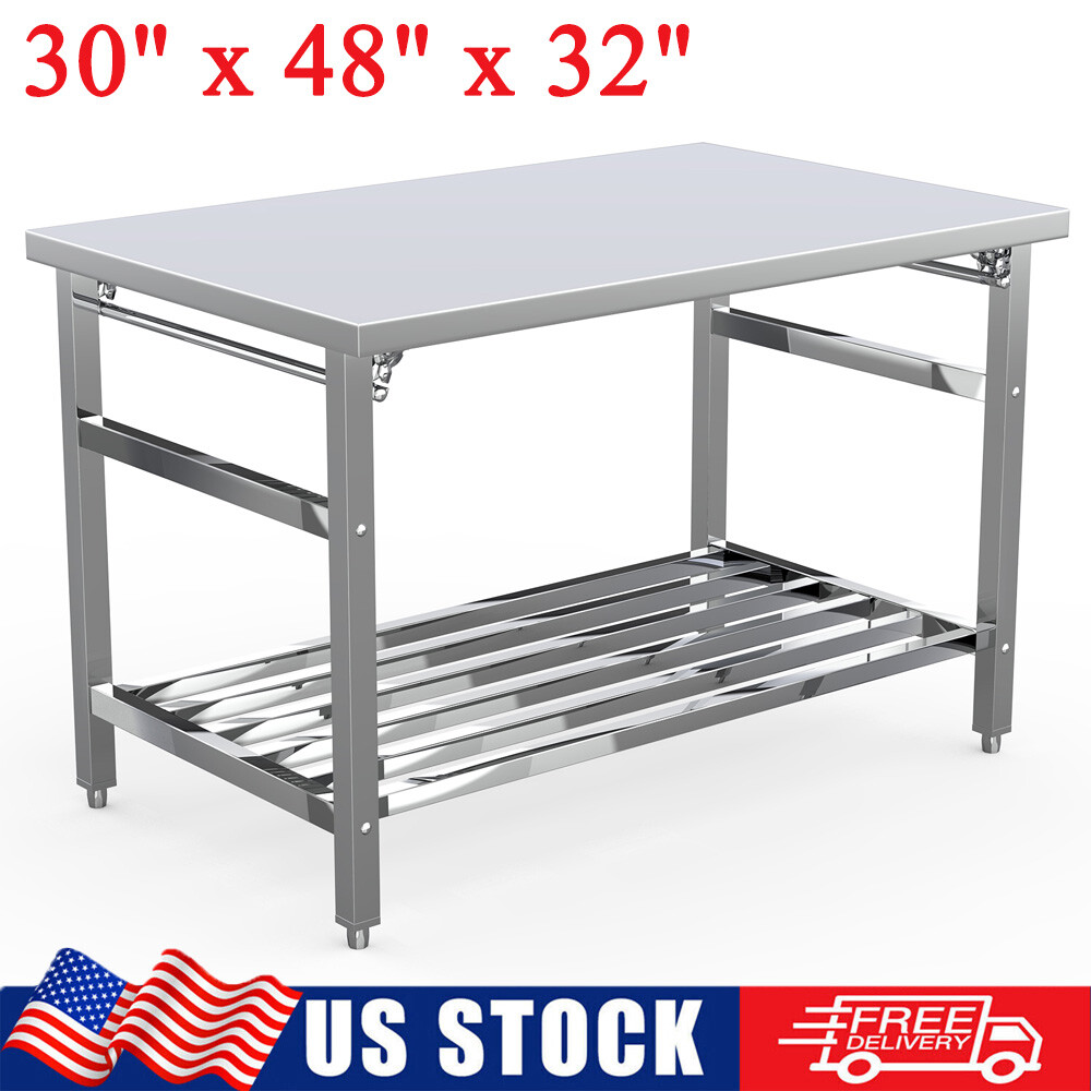 48″ x 30″ Stainless Steel Prep Table Folding Work Table w/ Adjustable Undershelf
