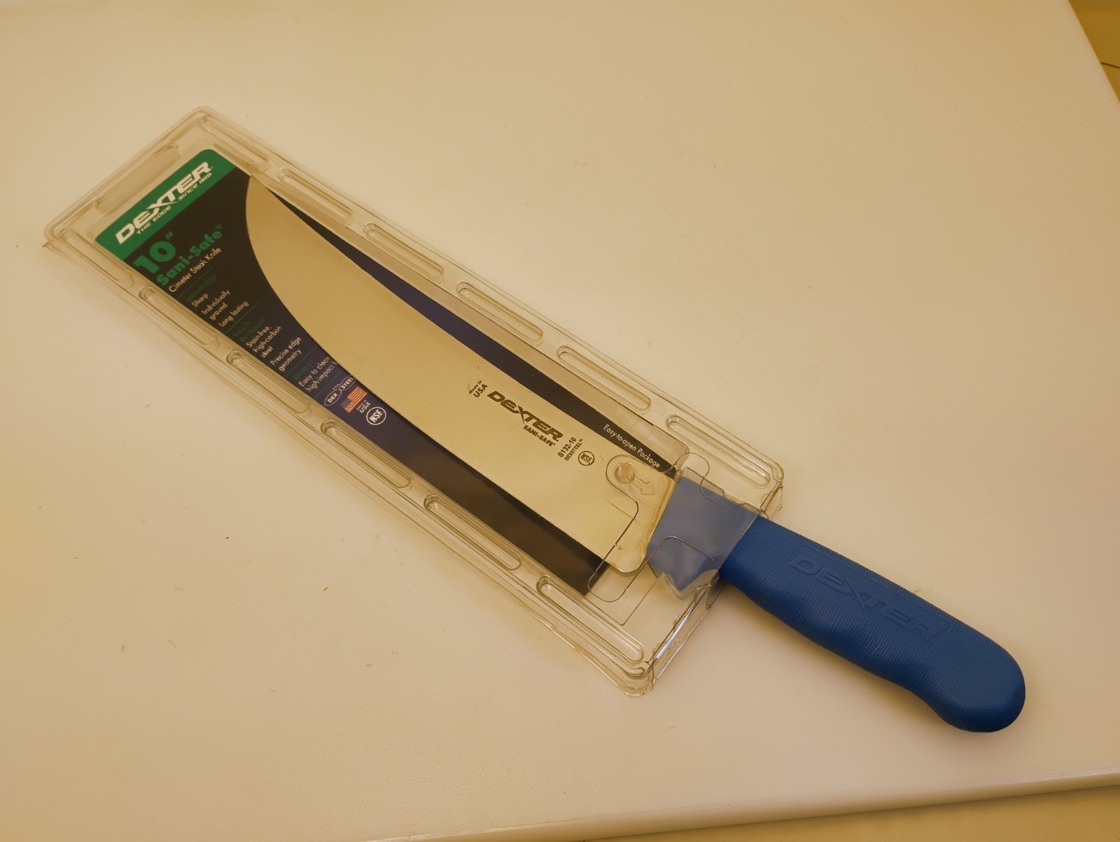 Dexter USA 10″ Cimeter Steak Cutting Knife Blue Handle Stiff Stainless S132-10