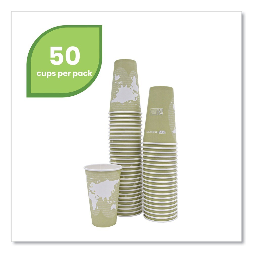 Eco-Products EPBHC16WAPK 16 oz. World Art Paper Hot Cups – Moss (50/Pack) New