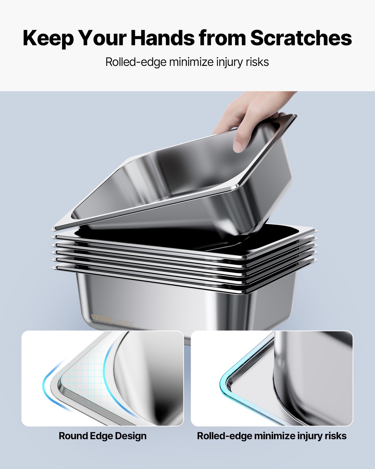 VEVOR 1/2 Size Hotel Pans Steam Table Pans 4 Inch Deep Stainless Steel 6 Pack