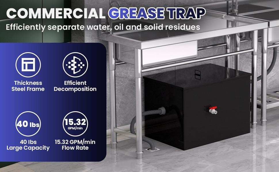 40lbs Grease Trap 15.32 GPM Water Oil-water Separator Commercial Interceptor