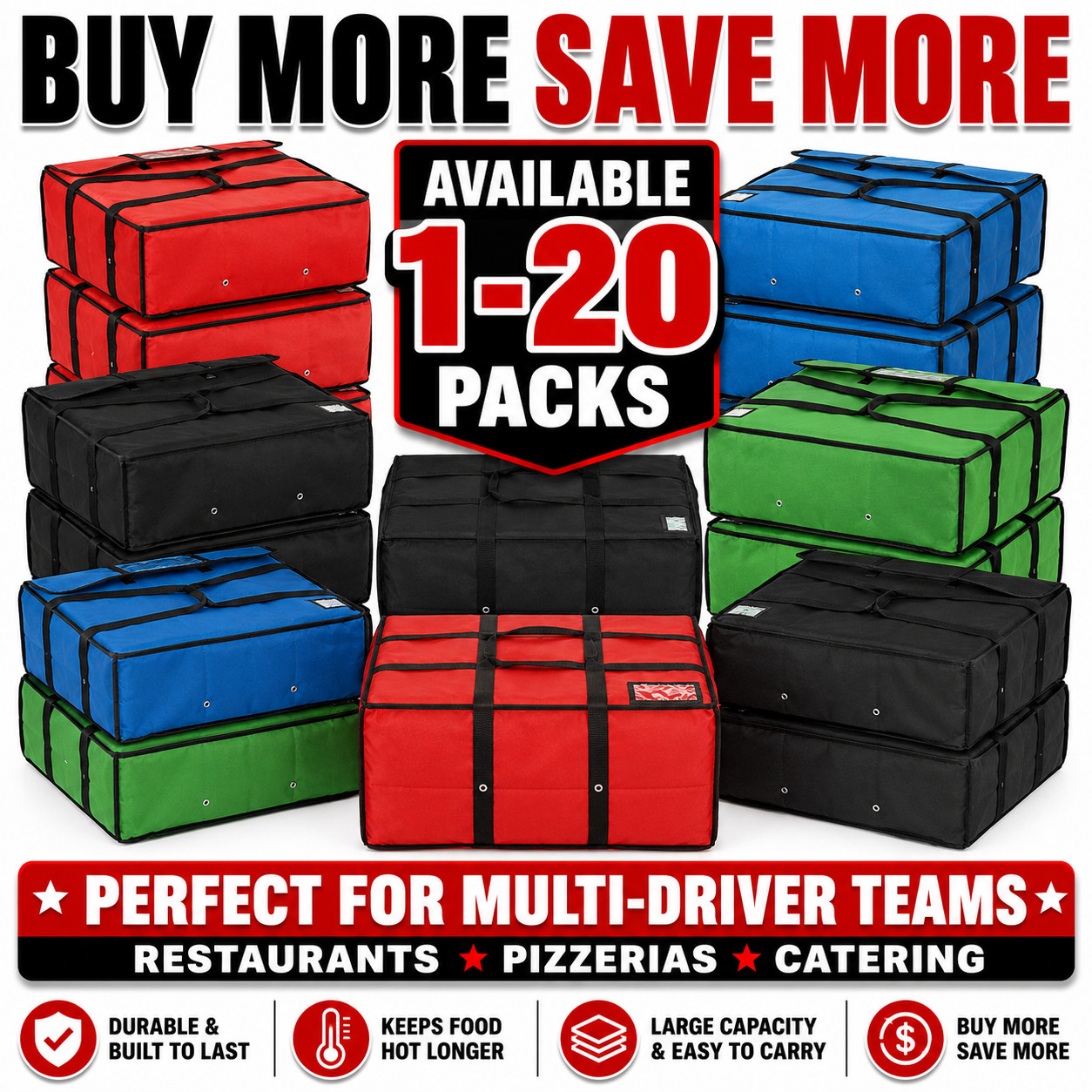 20″ x 20″ x 12″ Red Vinyl Insulated 16″ & 18″ Pizza Food Delivery Bag