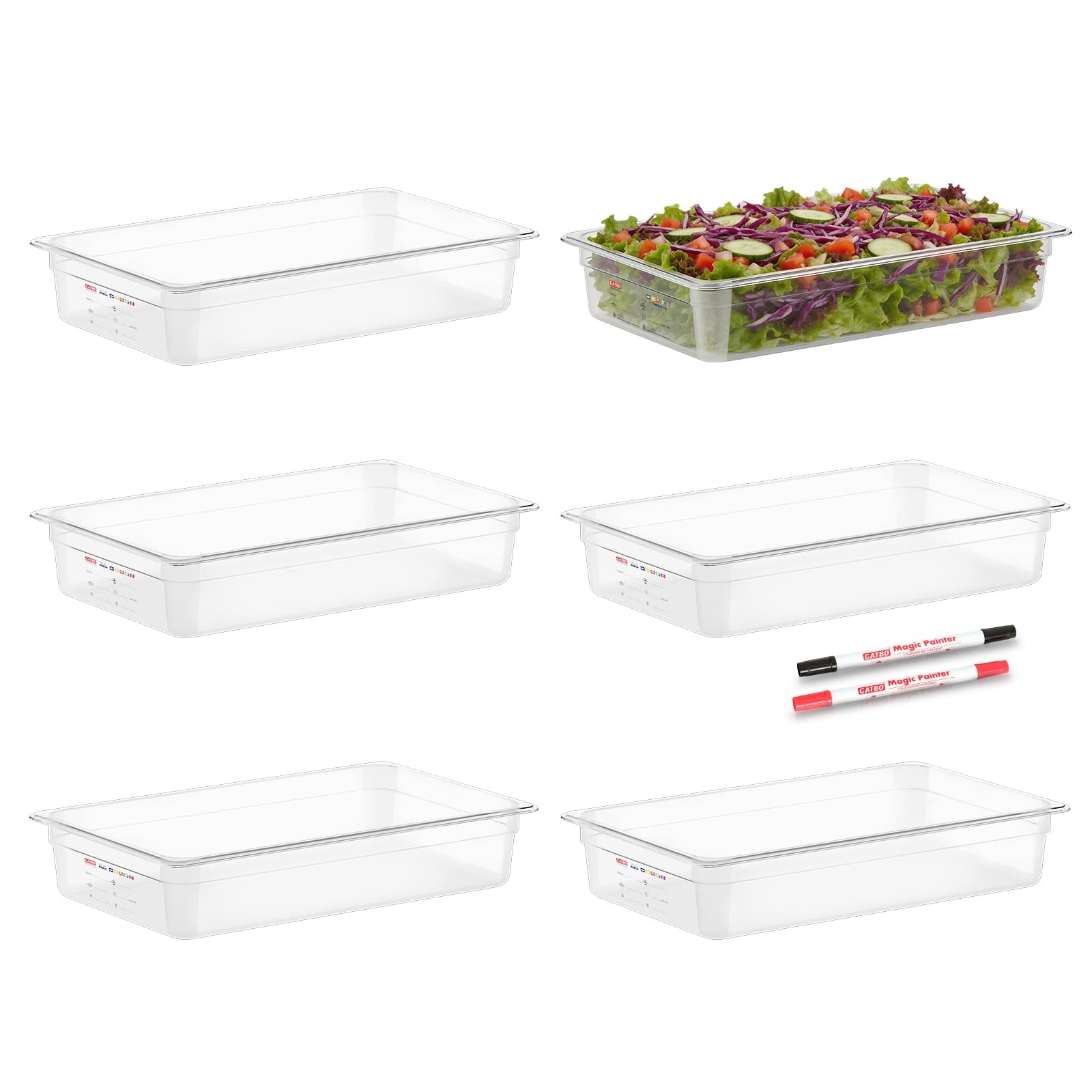 Gatbo 6-Pack Full Size 4 Deep Polycarbonate Food Pans Nsf Commercial Clear Food