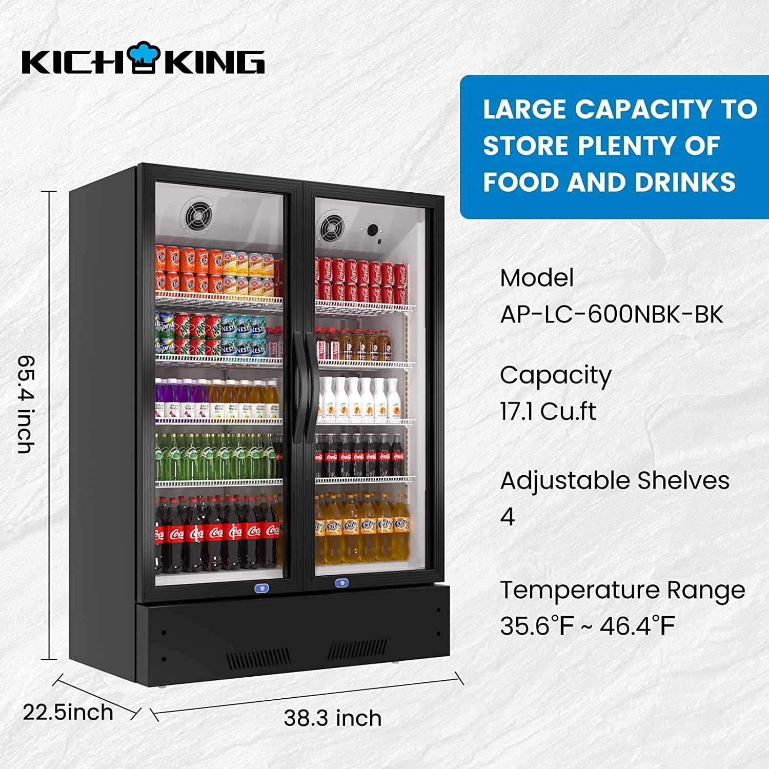 Commercial 2 Glass Door Merchandiser Refrigerator Display Cooler Fridge 36 Cu.ft
