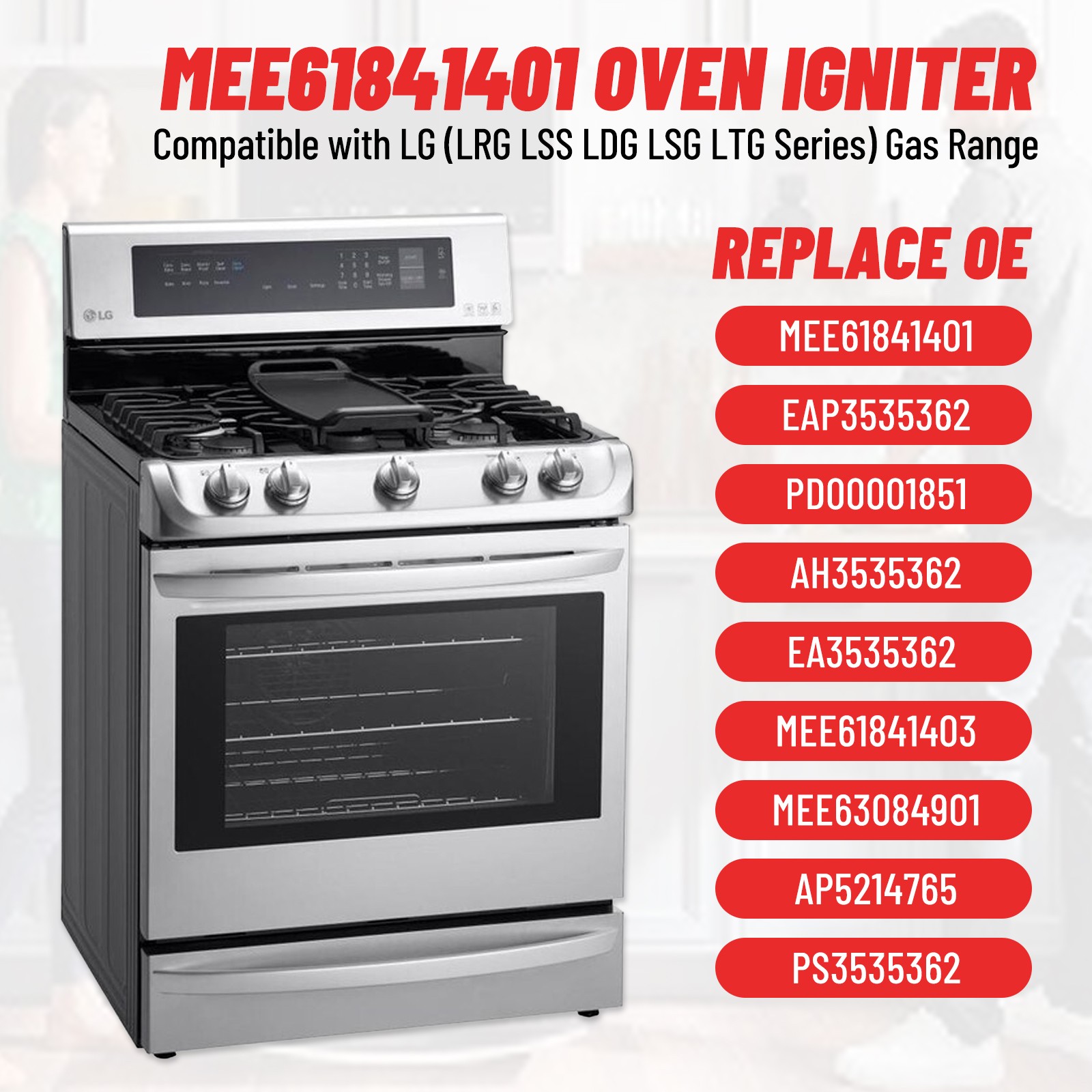 New Range Oven Ignitor for LG MEE61841401 AP5214765 PS3535362 Exact Replacement