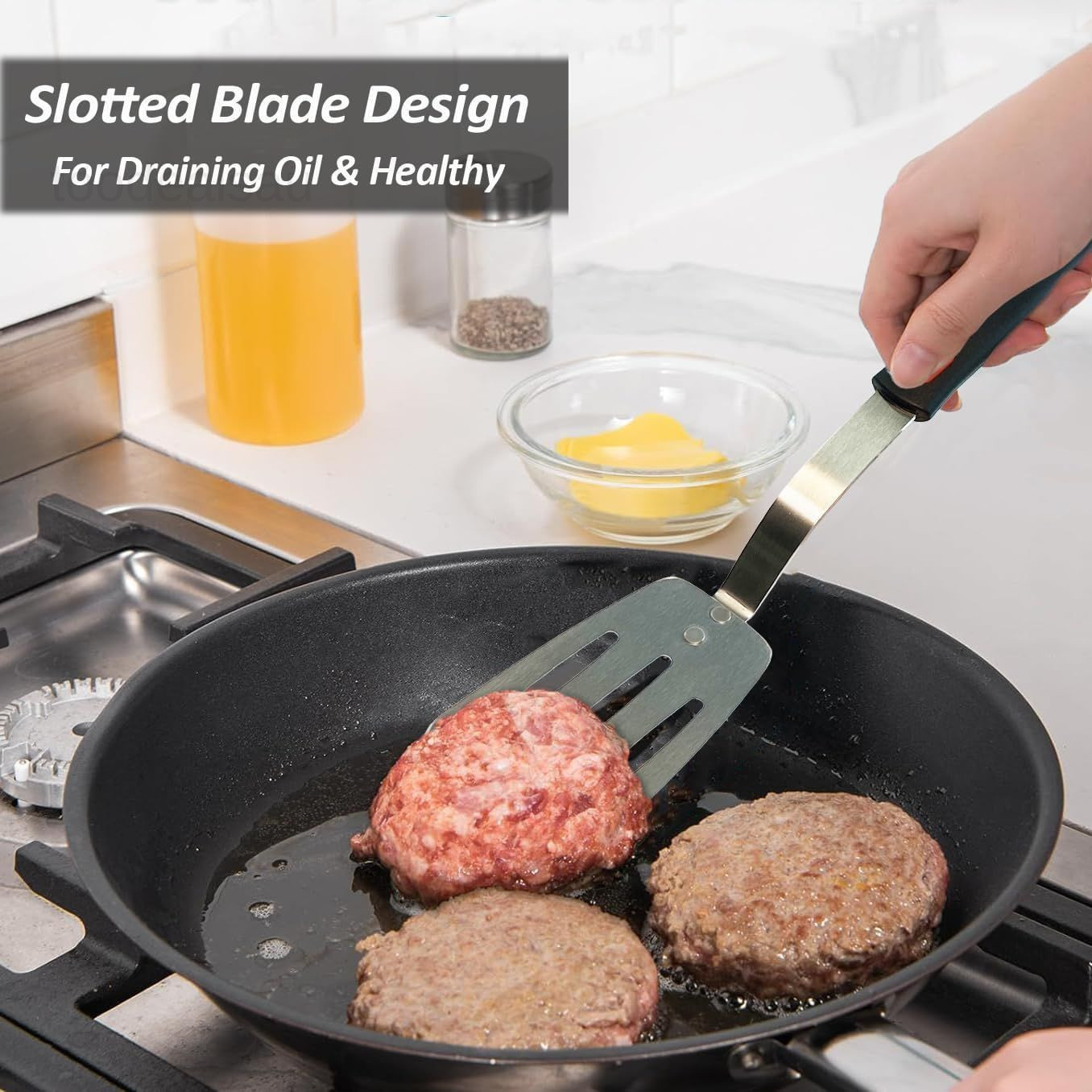 Stainless Steel Spatula, Flexible Metal Slotted Turner for Medium, Sliver