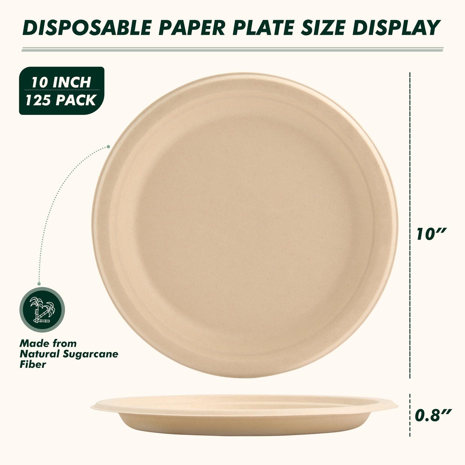 CELLURA 10 Inch 125 Count Disposable Paper Plates, 10 inch – 125 count, Brown