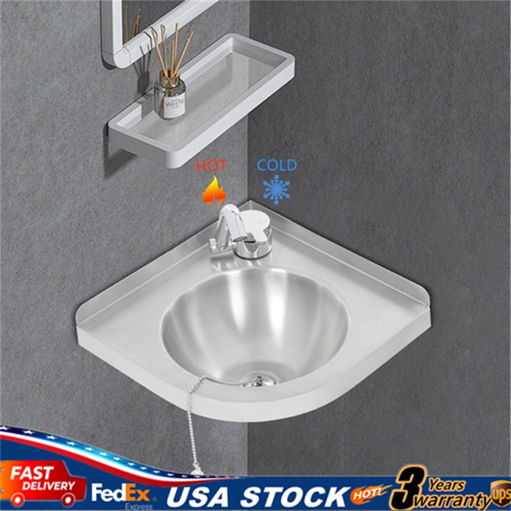 RV Caravan Camper Stainless Steel Hand Wash Basin Kitchen Triangular Sink+Faucet