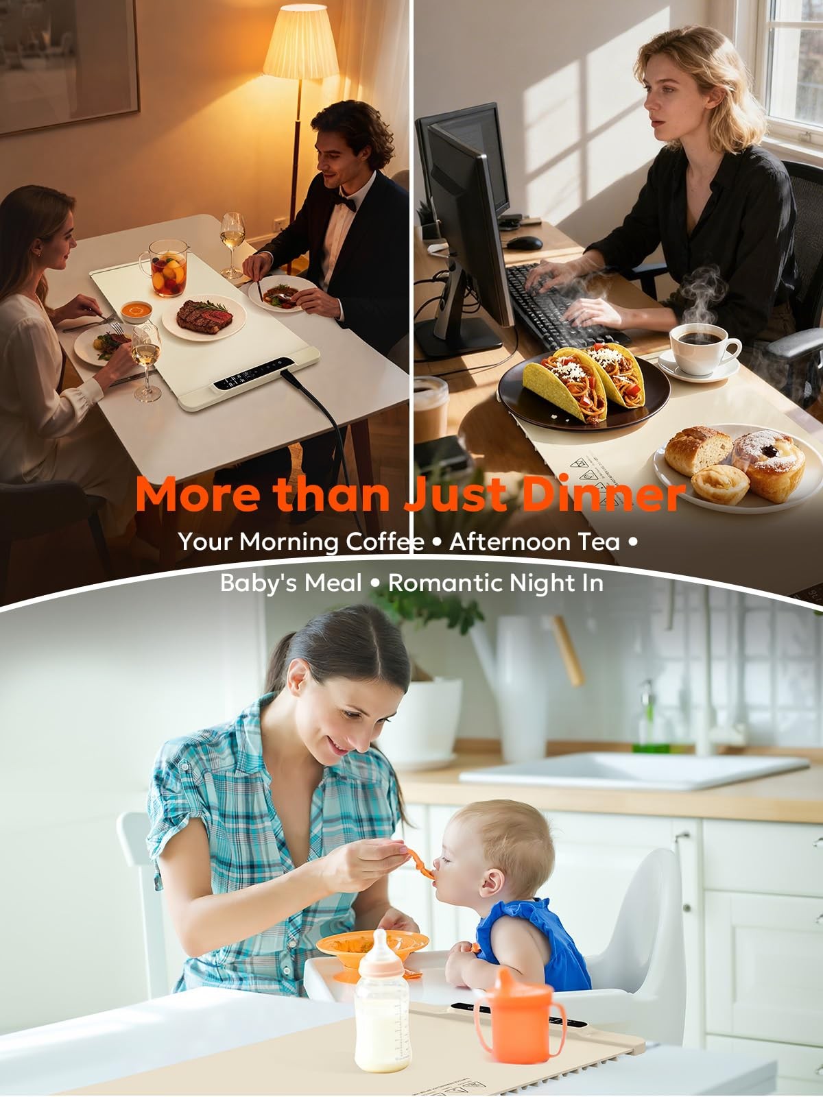 Food Warming Mat, FZF Electric Tray, Fast Heating Portable White