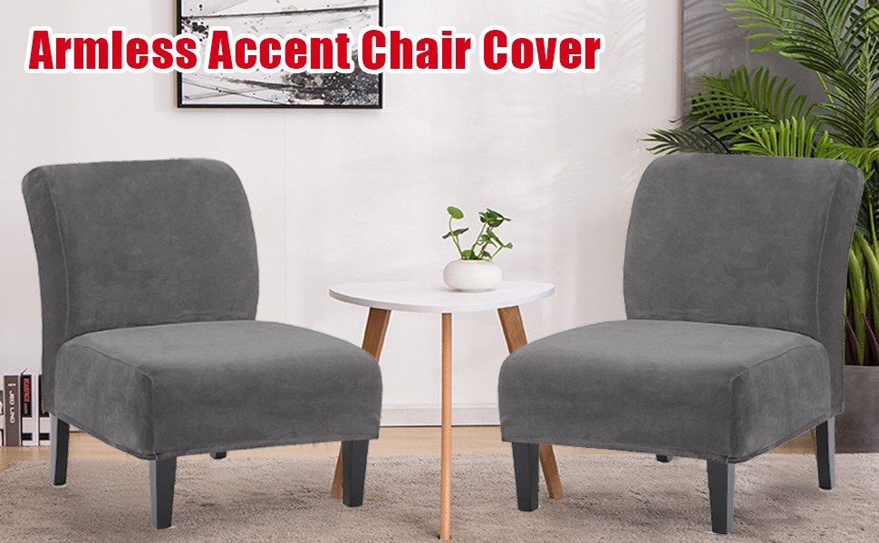Armless Accent Chair Slipcovers, Thick Velvet Slipper Accent Chair Covers Hotel
