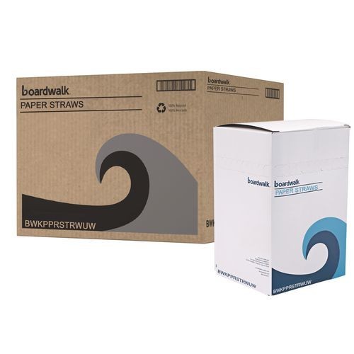 Boardwalk Unwrapped Paper Straws, 7.75 x 0.25, White, 4,800/Carton