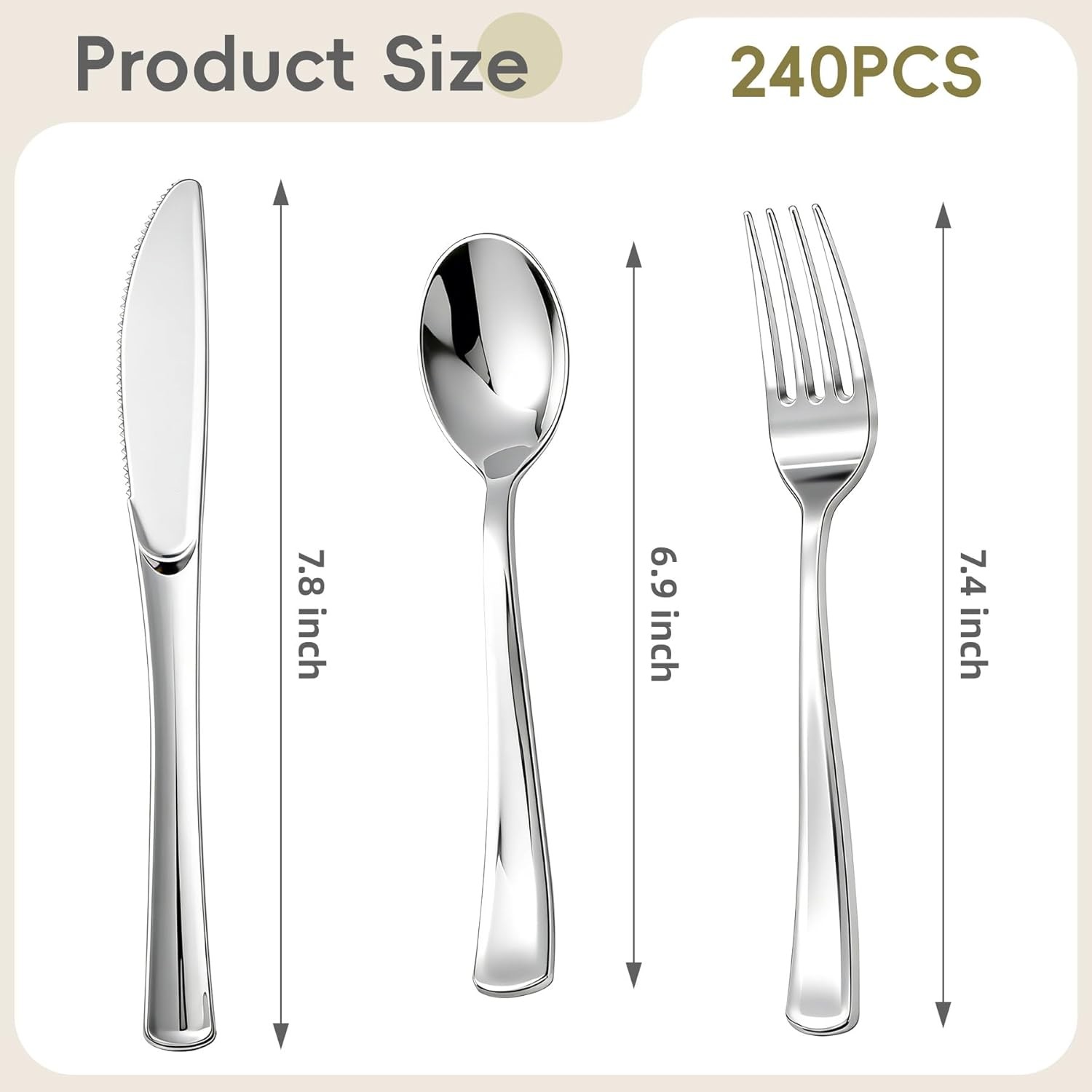 240PCS Sliver Plastic Silverware, Sliver Plastic Cutlery Set Disposable Flatware