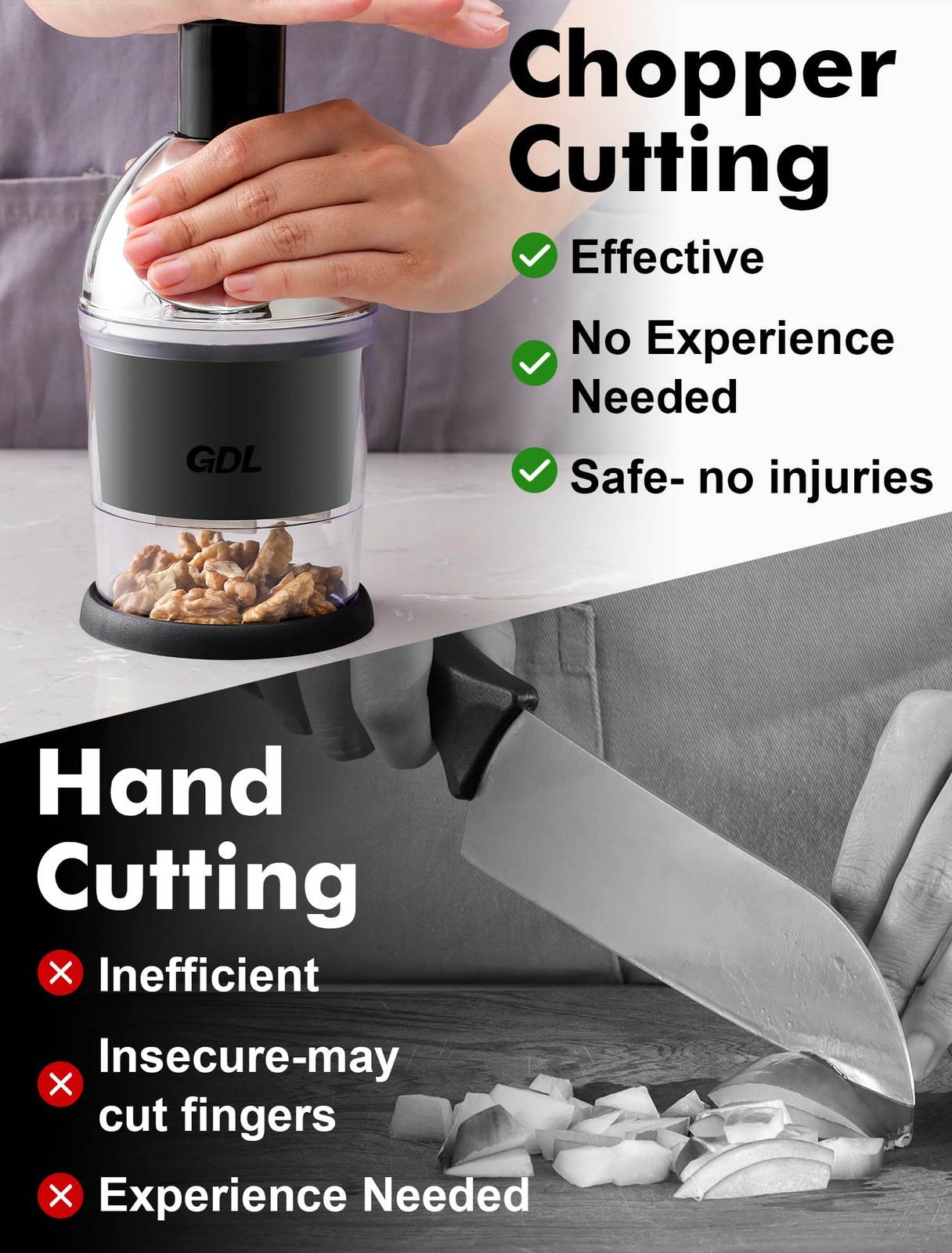 Food Chopper, Hand Chopper Dicer Easy to Clean, Manual Slap Vegetable Black