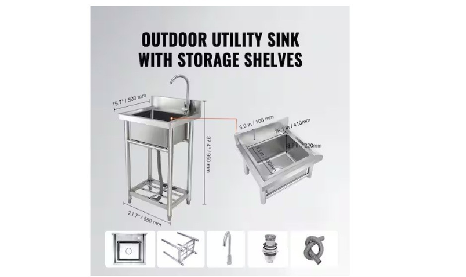 Stainless Steel Utility Sink, 1-Compartment Free Standing Small Sink, 16 in. x 1