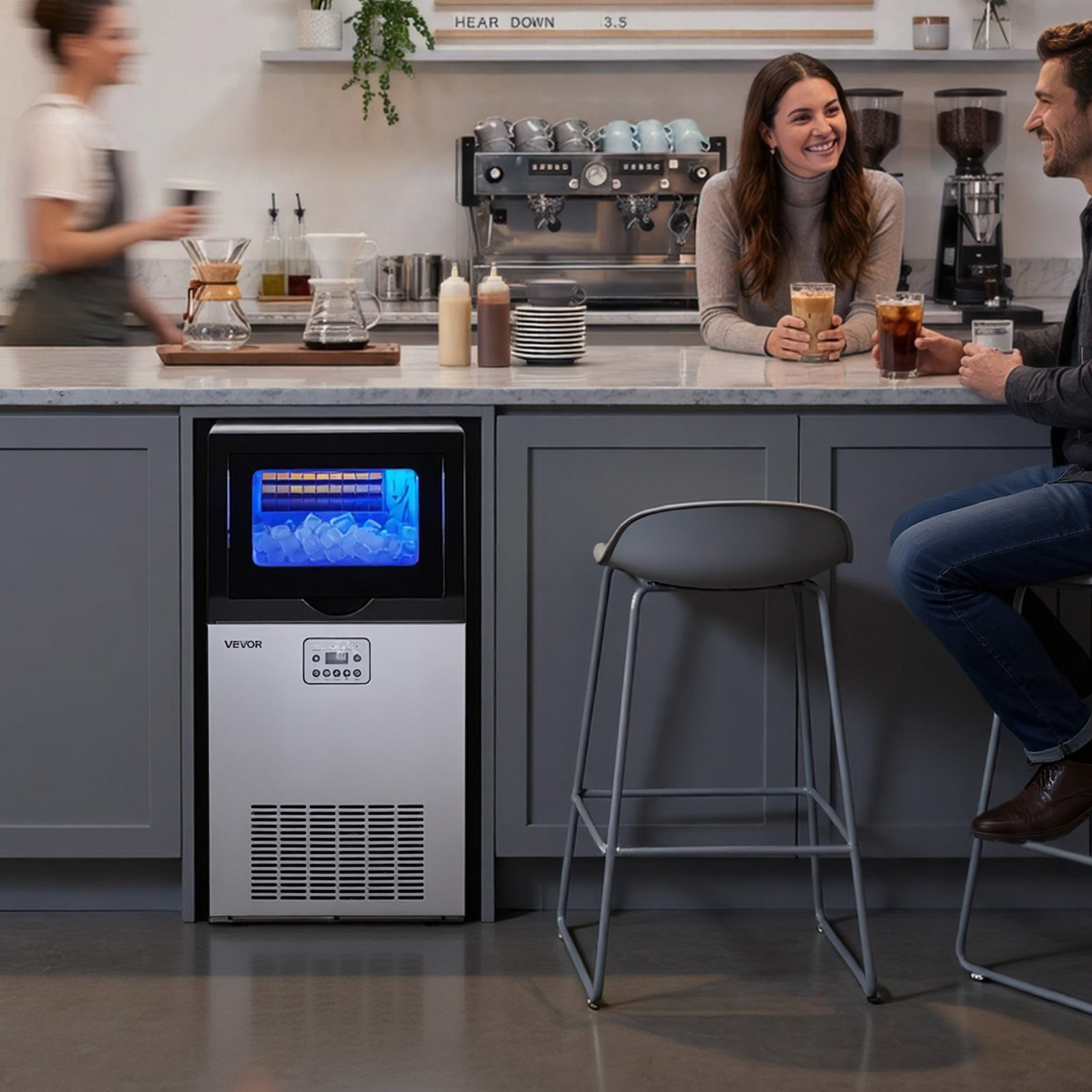 100LB/24H Commercial Ice Maker 30LB Storage Under Counter SS LED