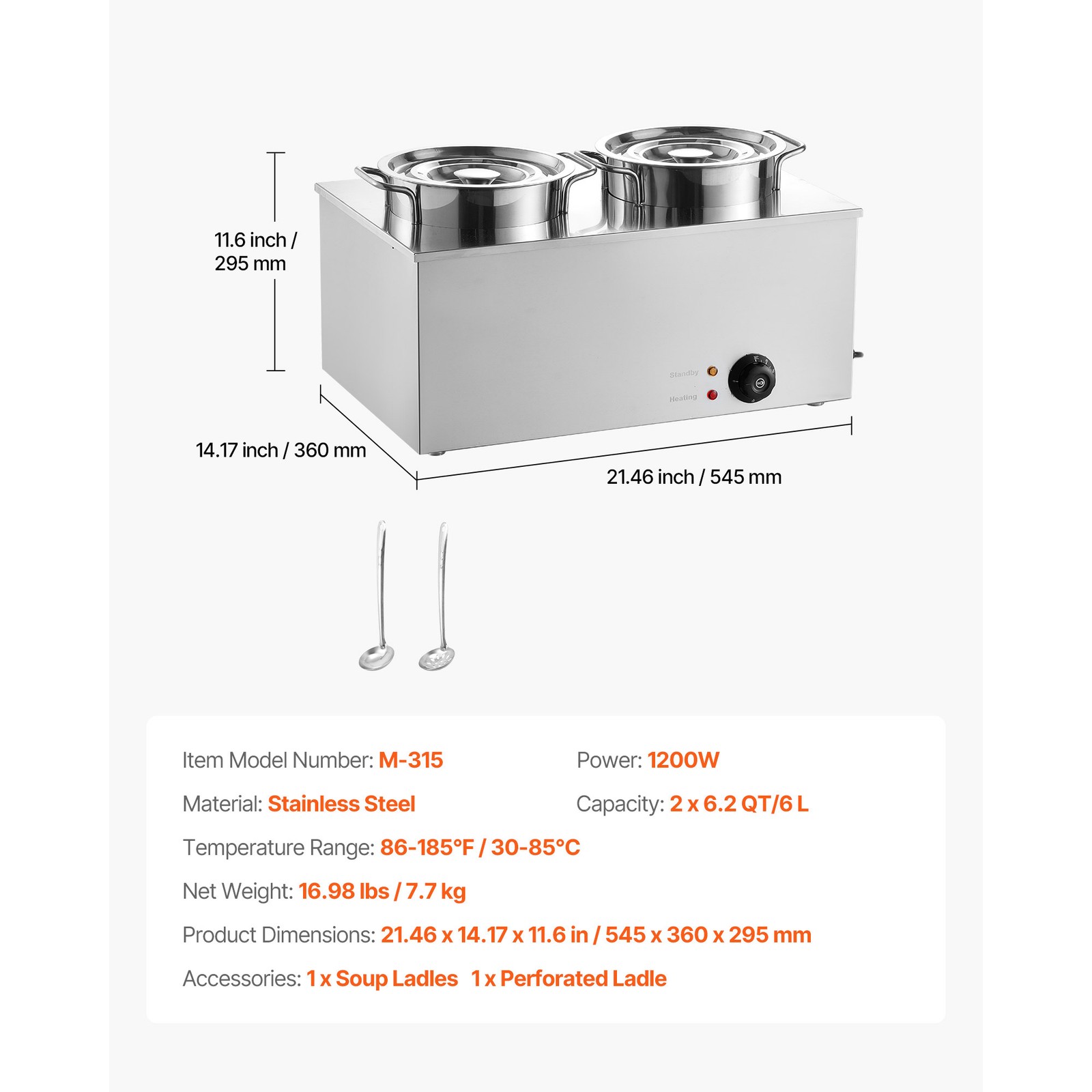 Uimoso Dual 6.34Qt Commercial Soup Warmer with Two Pots for Food Heating