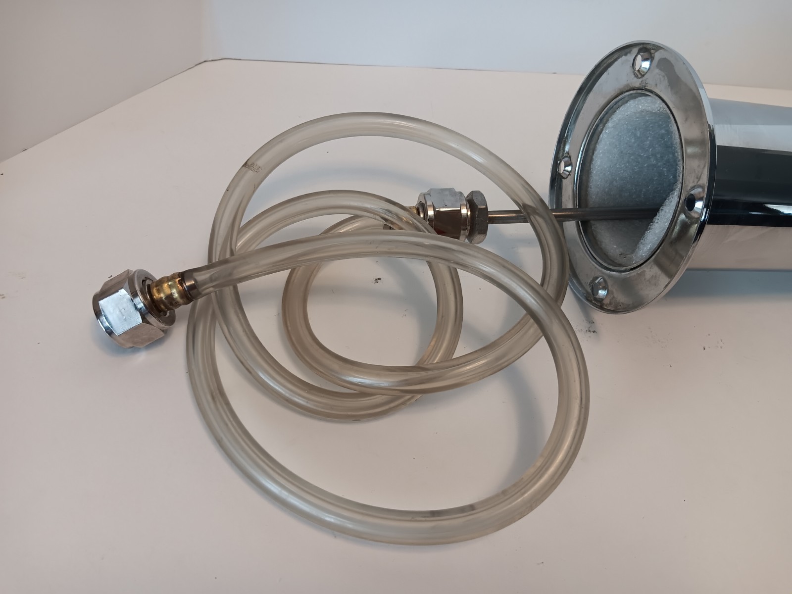 Polished Stainless Steel Beer Tap Tower 15″ tall 5″ diameter base with hose