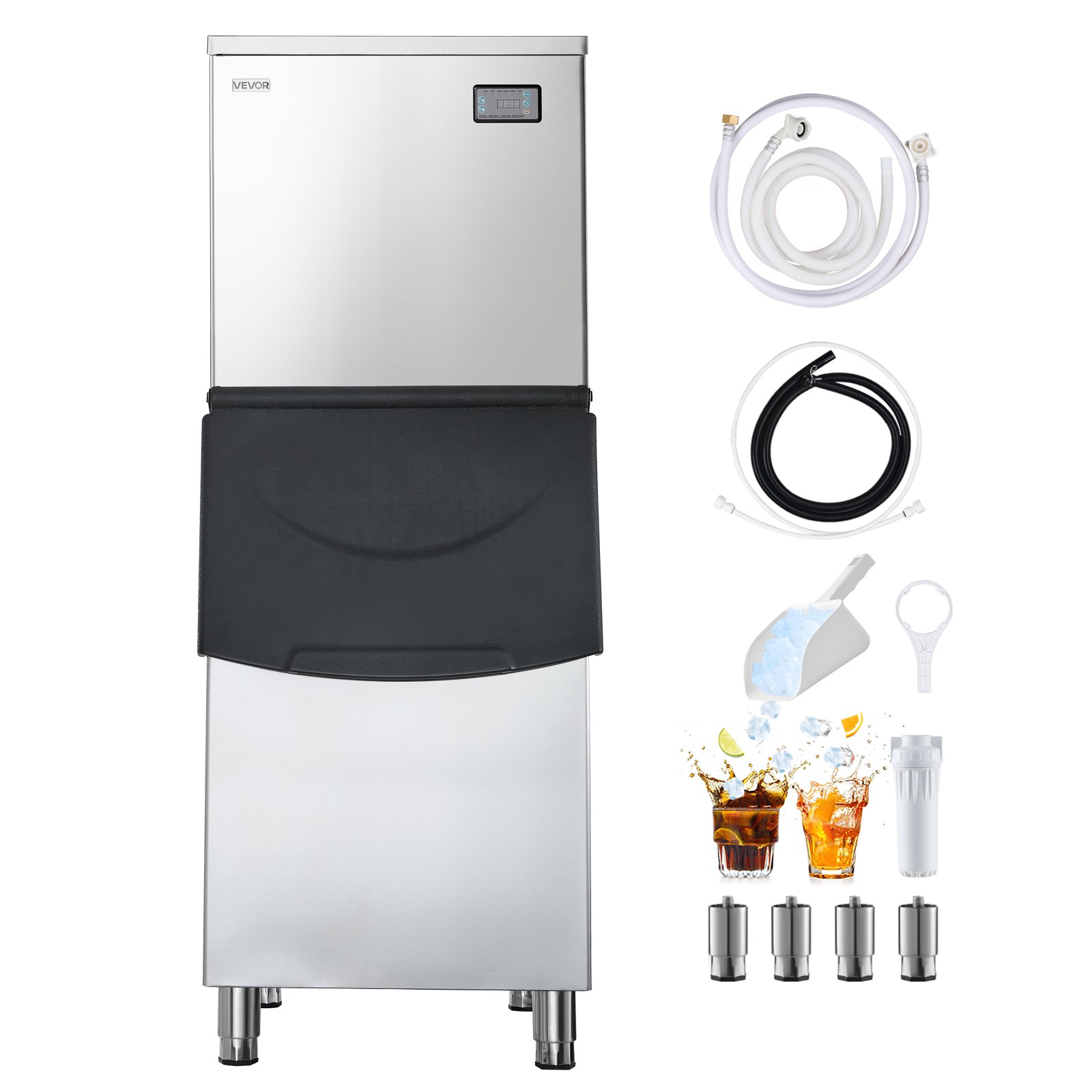 VEVOR Commercial Ice Maker 450LBS/24H with 250LBS Storage Bin Auto Self-Cleaning