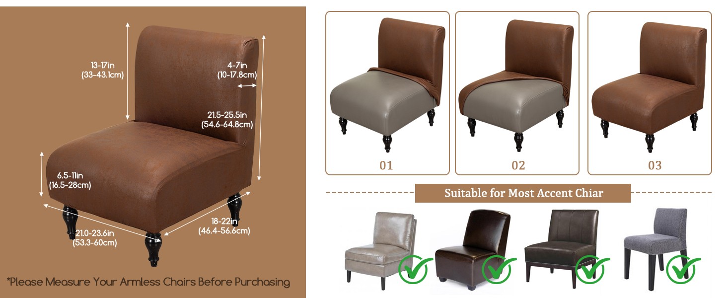 Armless Accent Chair Cover Slipcover, Stretch Spandex Chair Covers for Living
