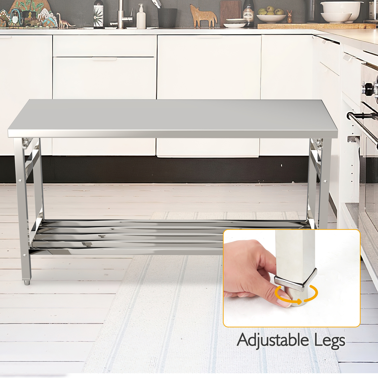 Stainless Steel Work Table 24″x60″ Folding Commercial Prep Table with Undershelf