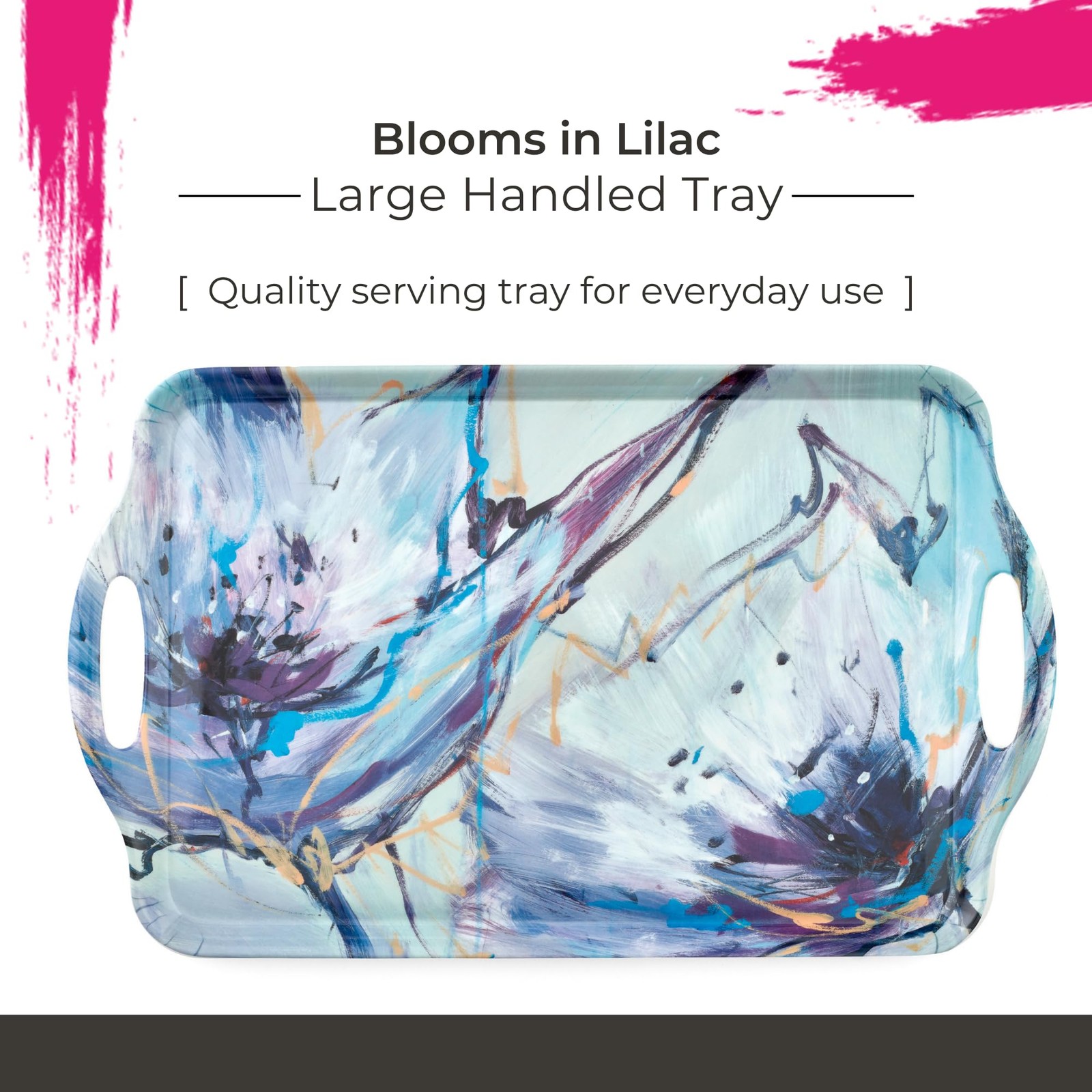 Pimpernel Large Handled Melamine Serving Tray – 18.9″ x 11.6″ Floral Lilac