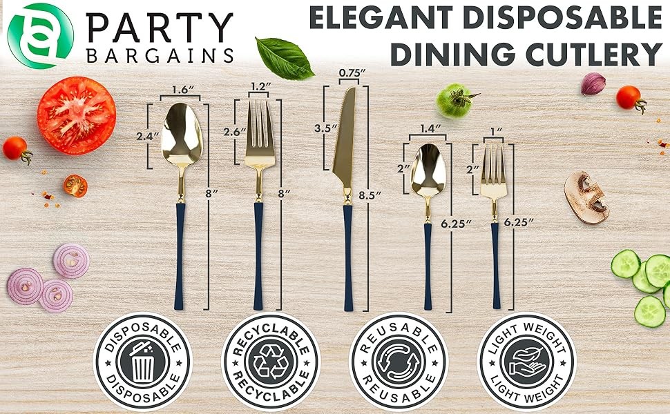 Disposable Plastic Navy Gold Dinner Knives, Infinity Modern Design Utensils, 40