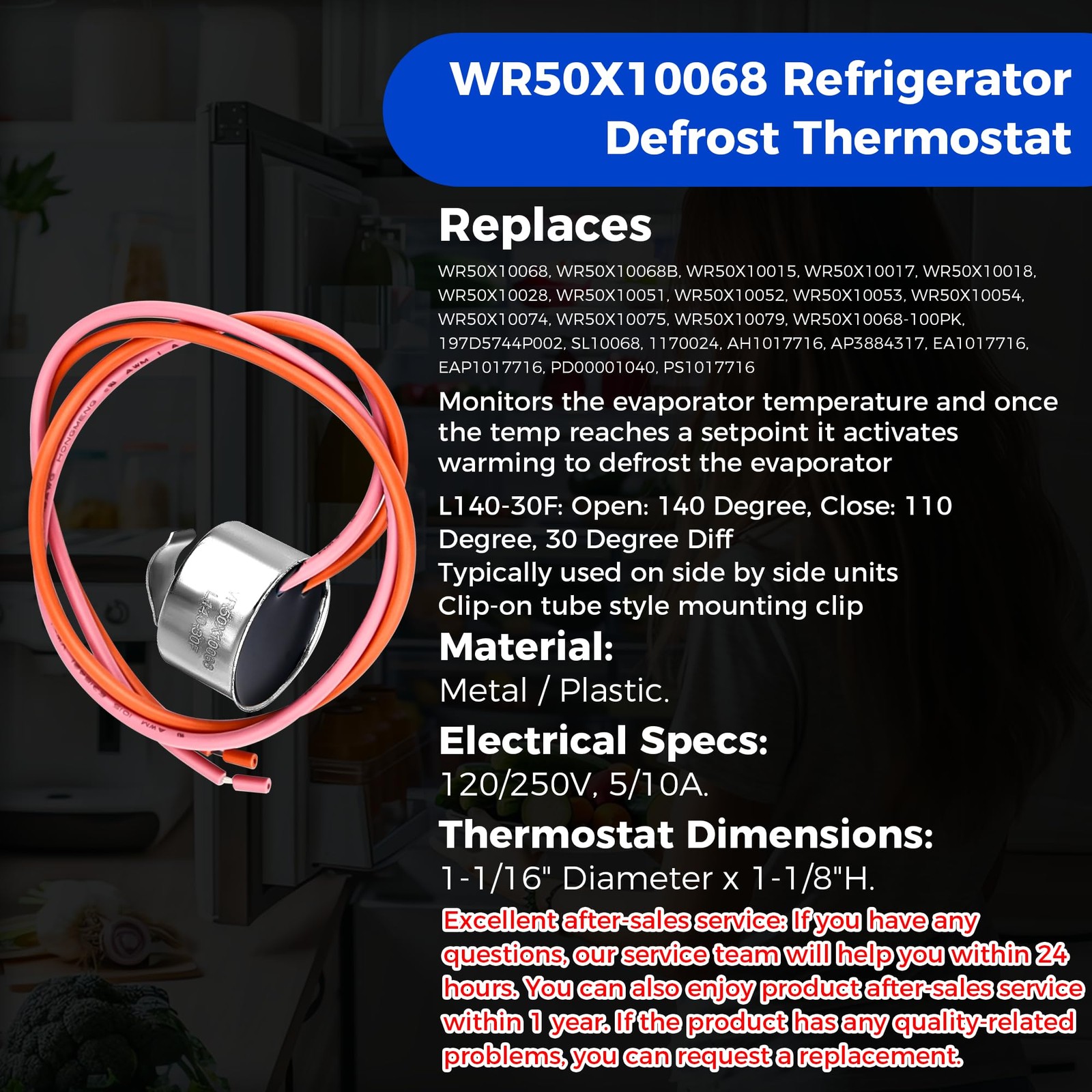【Upgraded】 WR51X10055 Refrigerator Defrost Heater Kit, Temperature Sensor…