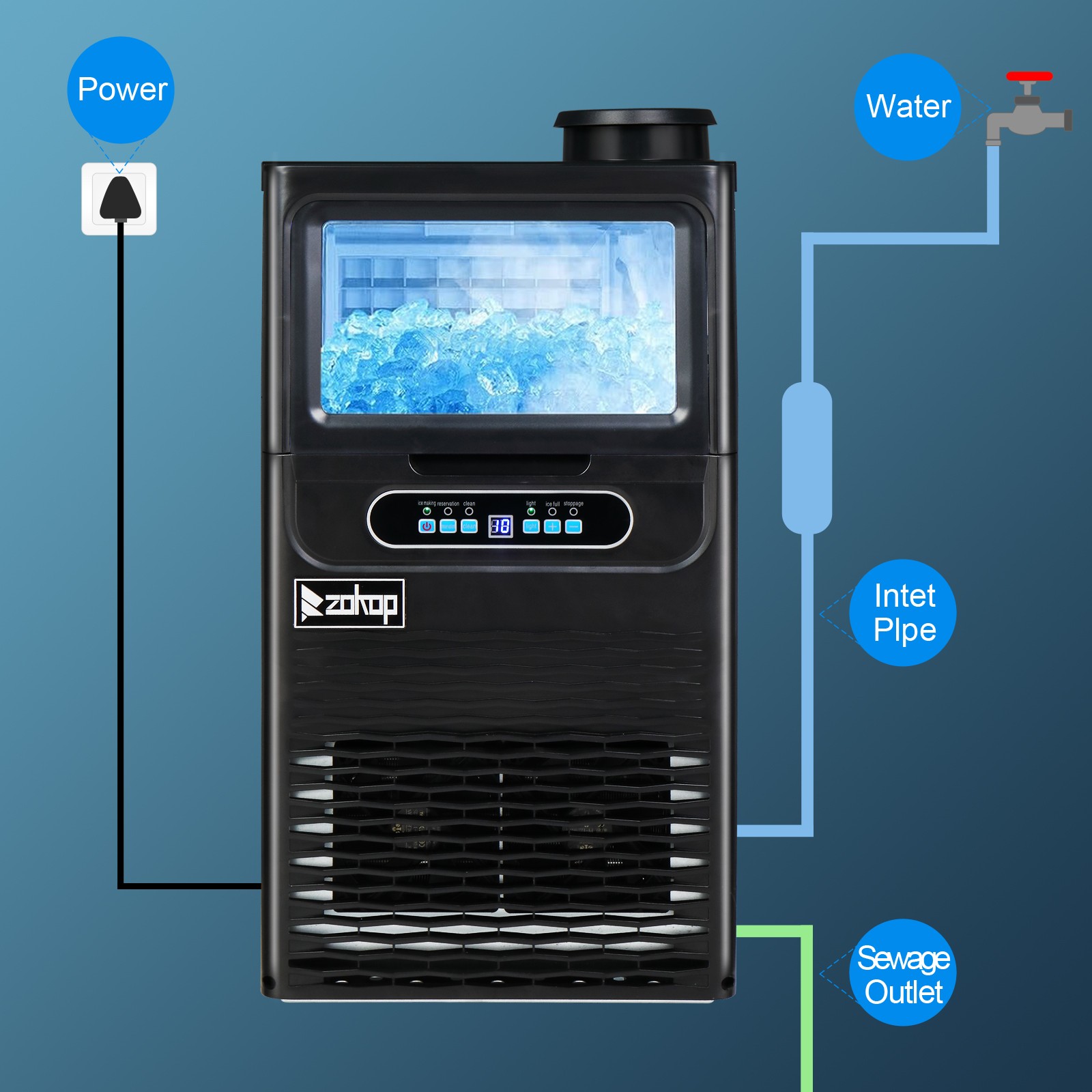 Commercial Ice Maker Machine, 70 lbs/24H Under Counter Freestanding ice Machine