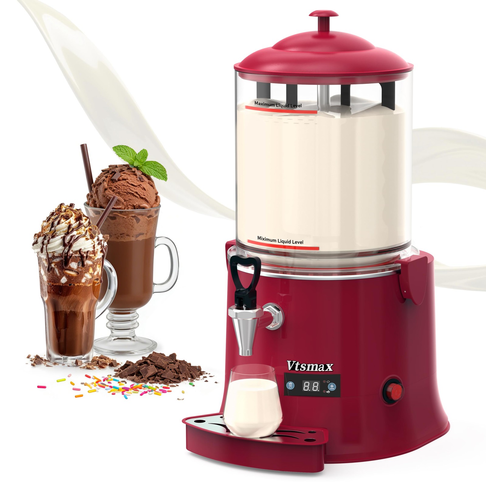Vtsmax 10L/2.6Gal Hot Chocolate Machine, Commercial Hot Drink , Coffee, Red