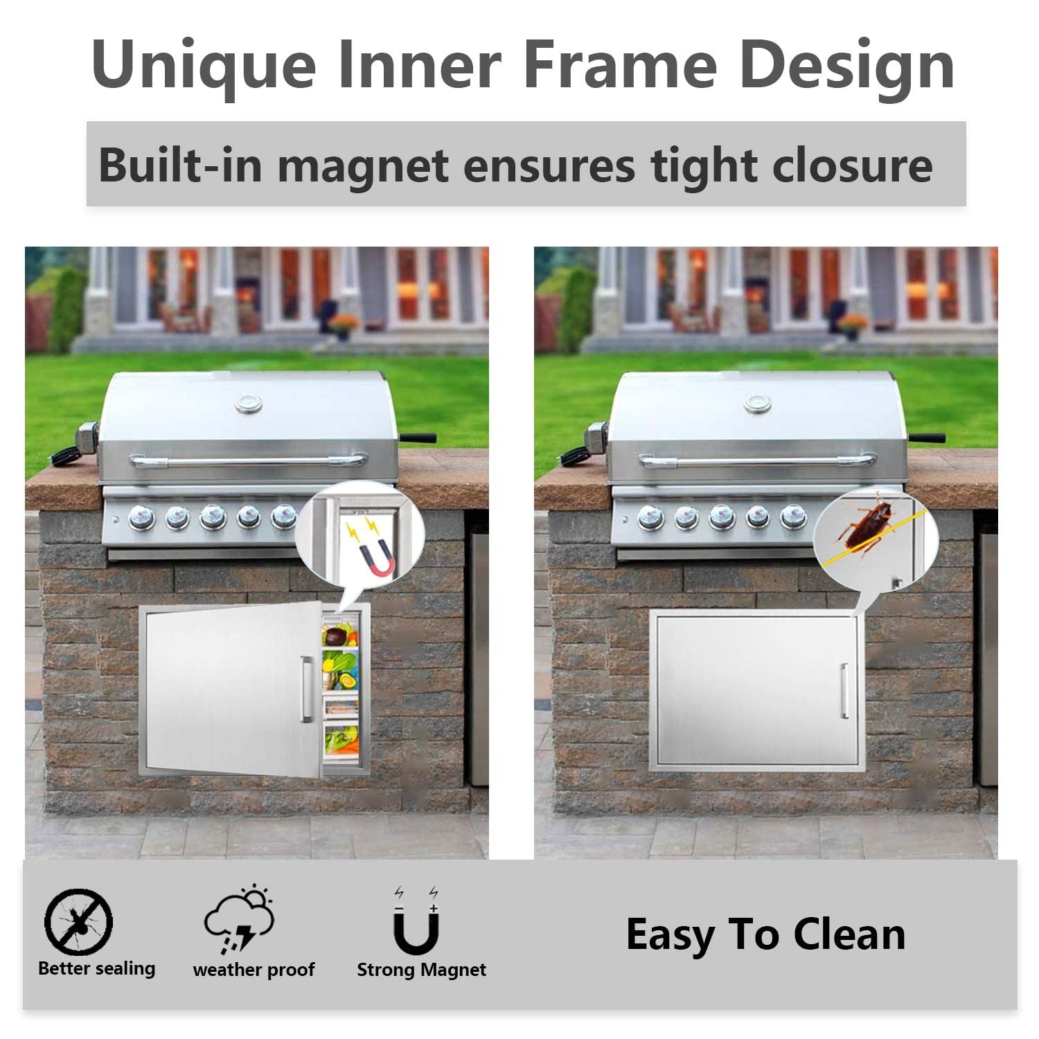 BBQ Access Door Stainless Steel,Overall-Size:20″ by 27W“20H“, Horizontal