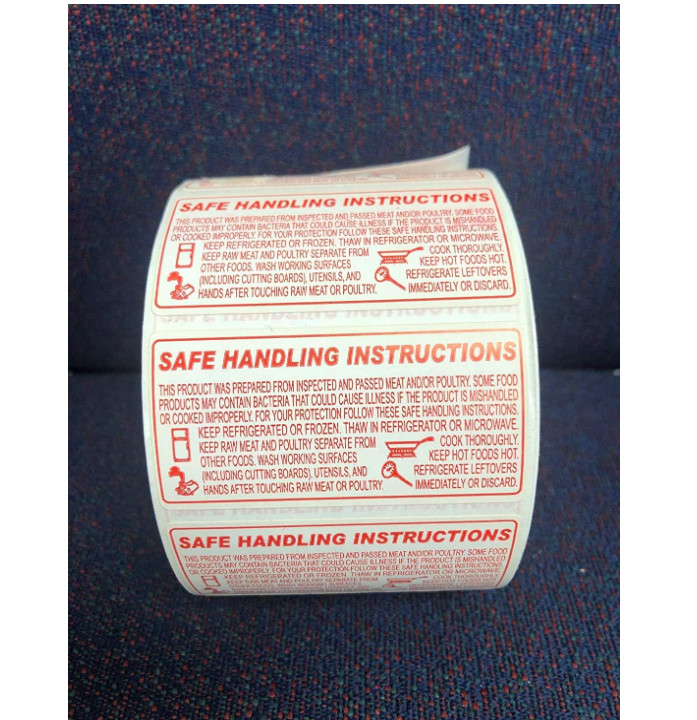Food Safe Handling Instructions Label 1 Roll 1000 Labels 2.25 x 1.125 Inches