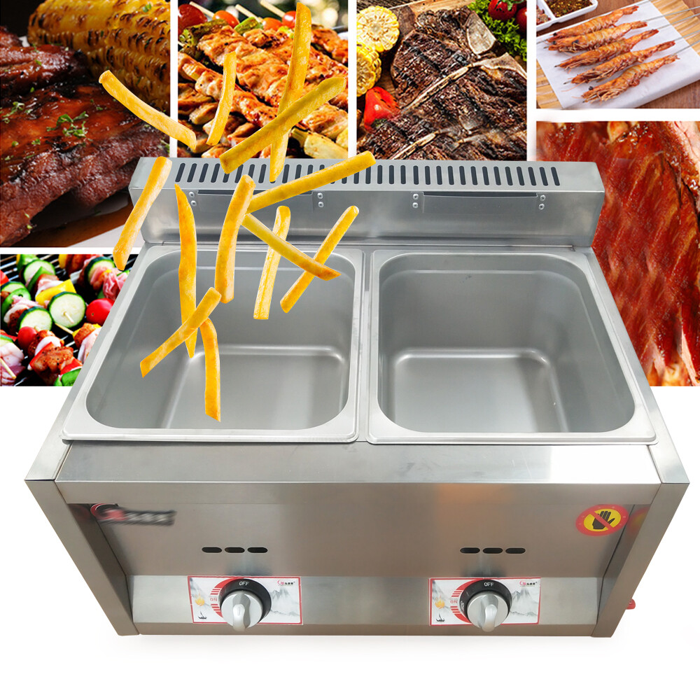 Commercial Propane Deep Fryer Countertop 12/18L Gas Fryer 2/3 Well LPG Gas Fryer