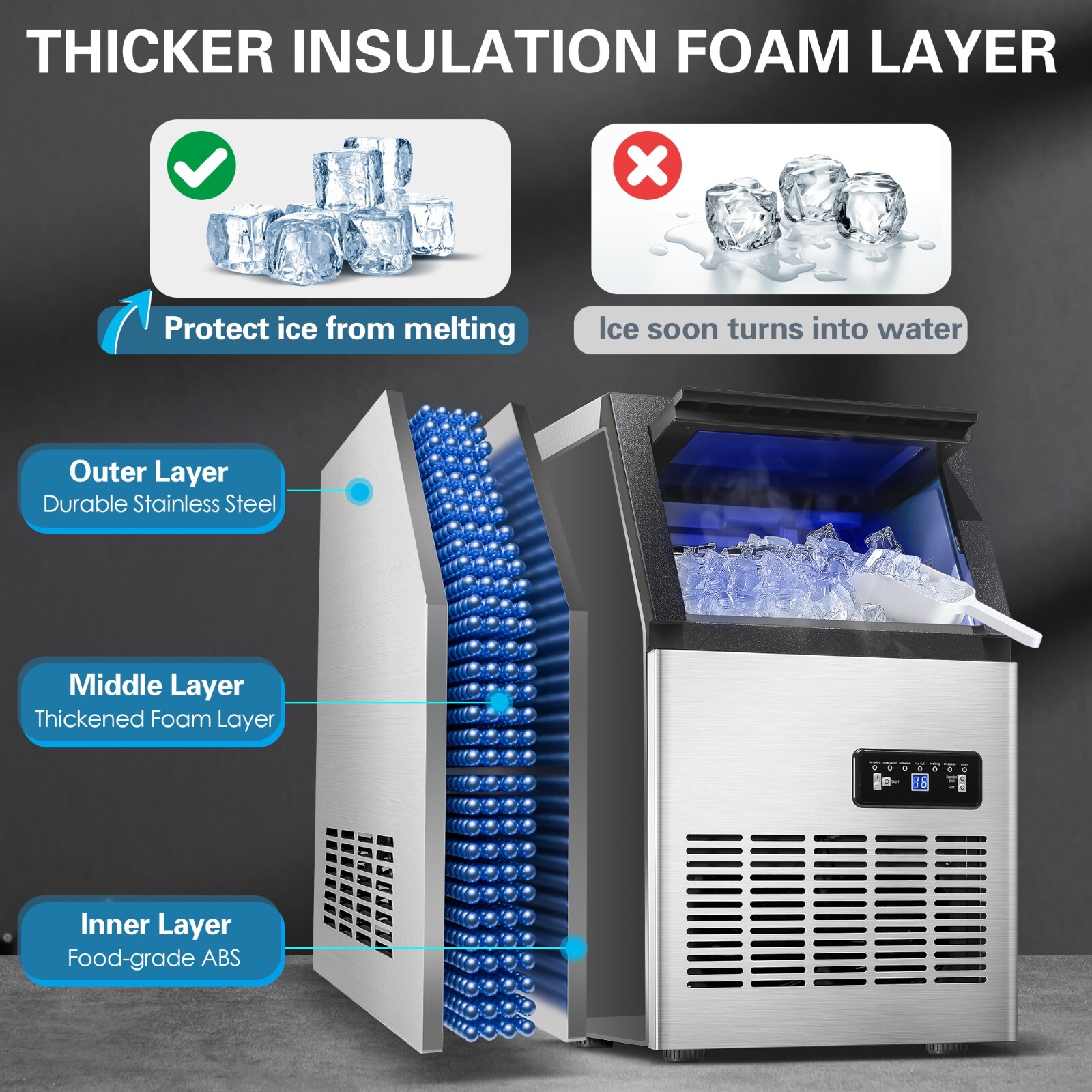Built-in Commercial Ice Maker 150lbs Stainless Steel Bar Restaurant Cube Machine