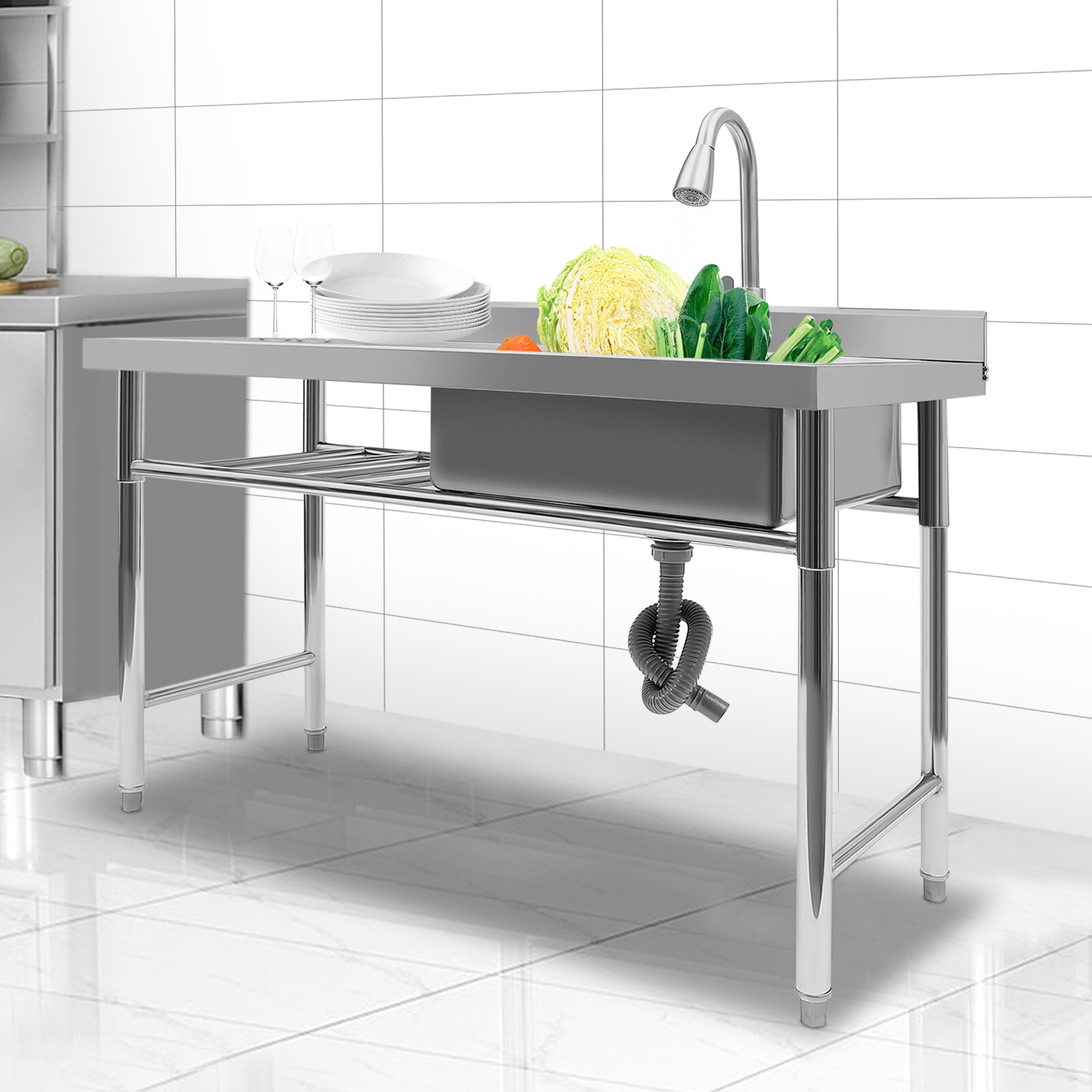 Commercial Utility Prep Sink Stainless Steel Kitchen Sink 1 Compartment w/Faucet