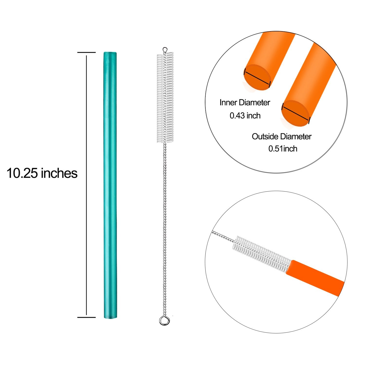 Extra Wide 0.51 inches Reusable Hard Smoothie Straws, 11 Piece Set, Assorted
