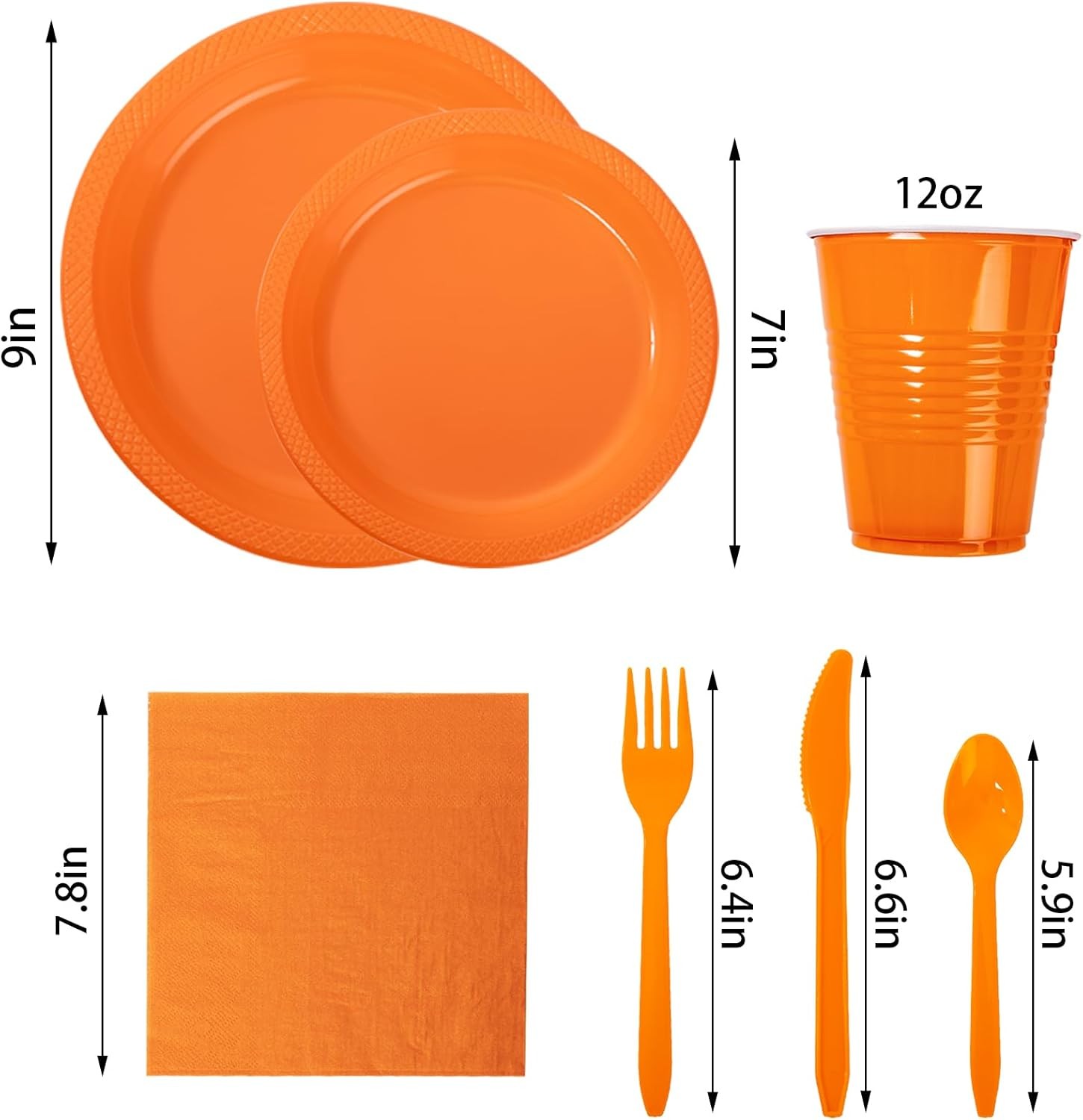 210Pcs Orange Disposable Plates,Plastic Dinnerware Set for Party,Includes: